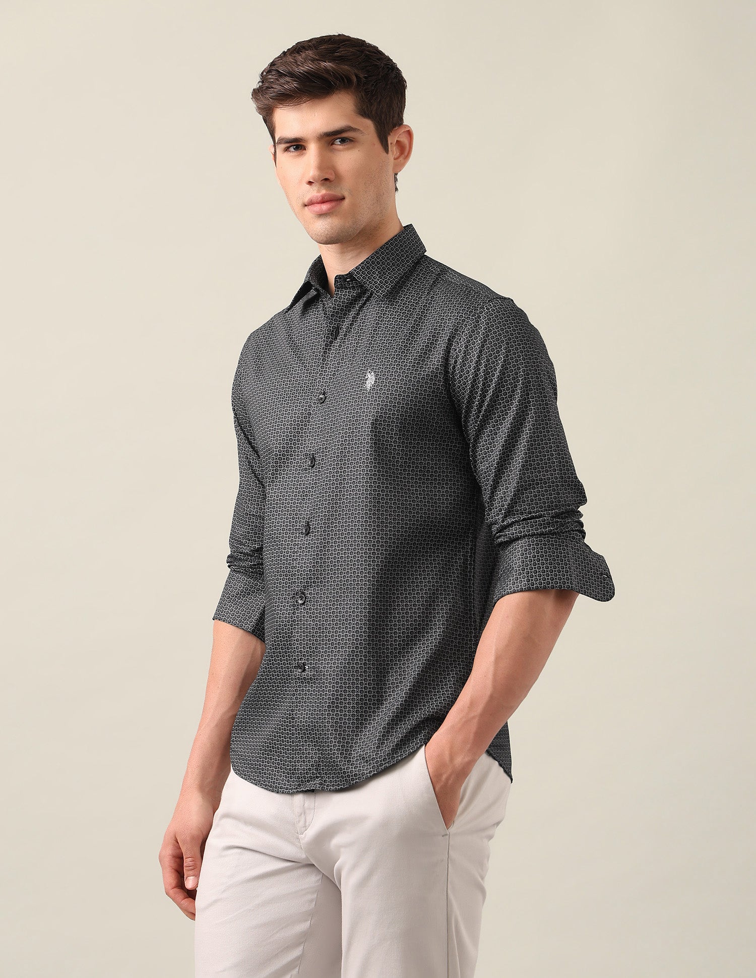 Geometric Printed Satin Shirt Black - U.S. Polo Assn. India | Large