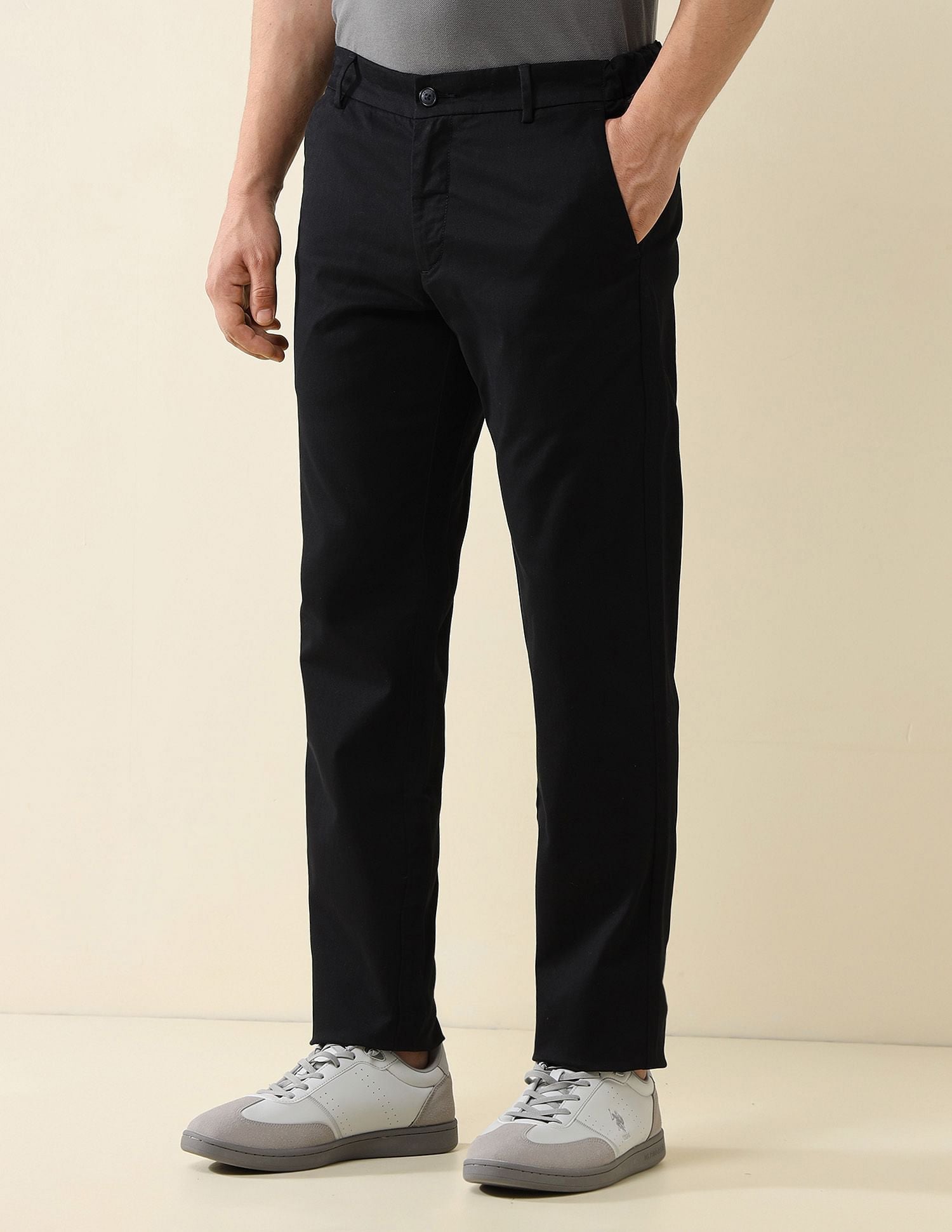 Elasticized Waist Slim Fit Trousers Black - U.S. POLO ASSN. | Large