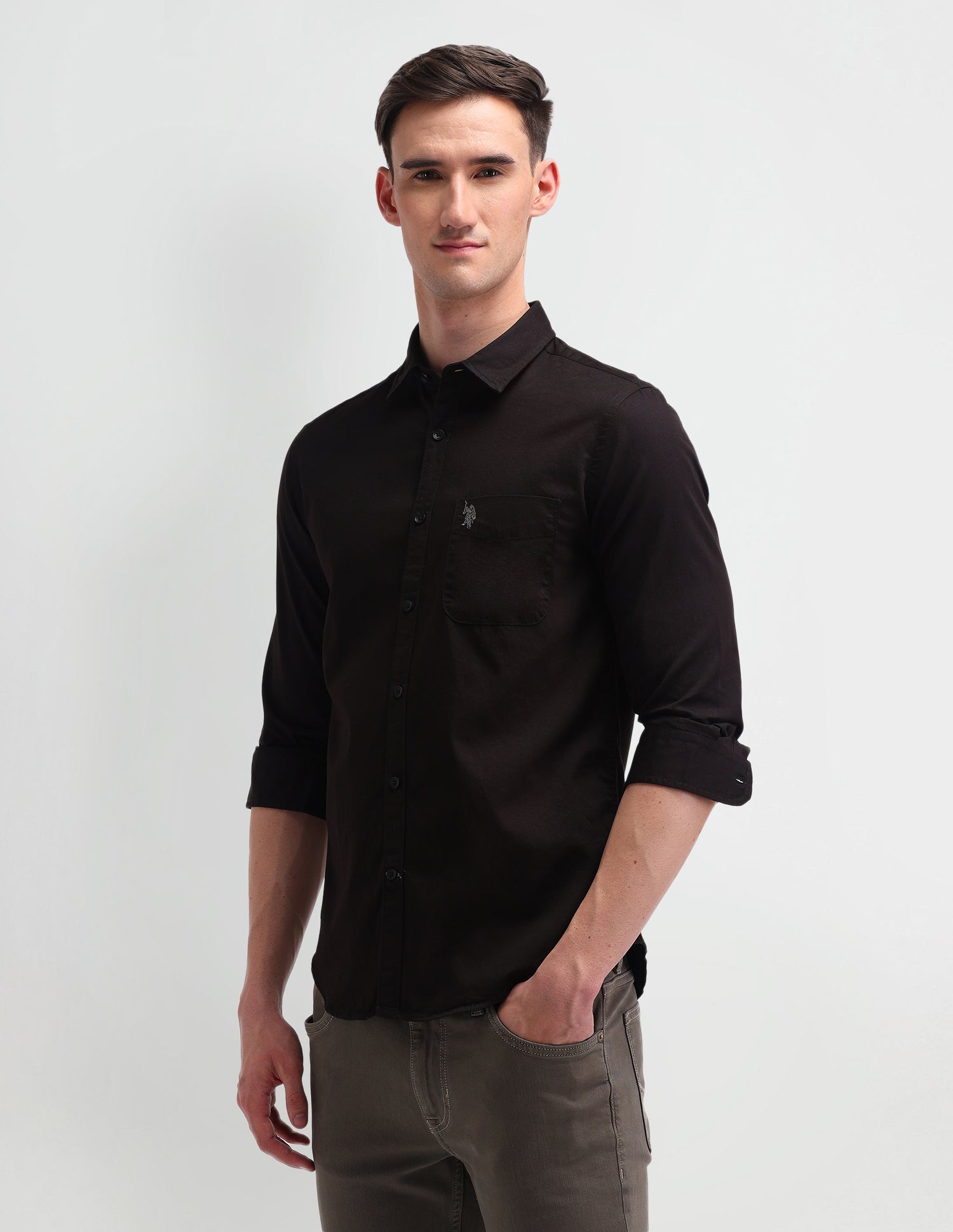Slim Fit Twill Shirt Dark brown - U.S. Polo Assn. India | Large