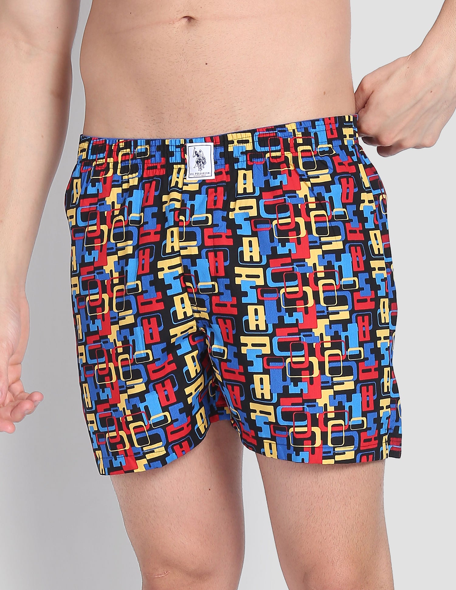 Back Pocket All Over Print IYAC Boxers - Pack Of 1 Black and Blue - U.S. POLO ASSN. | Large