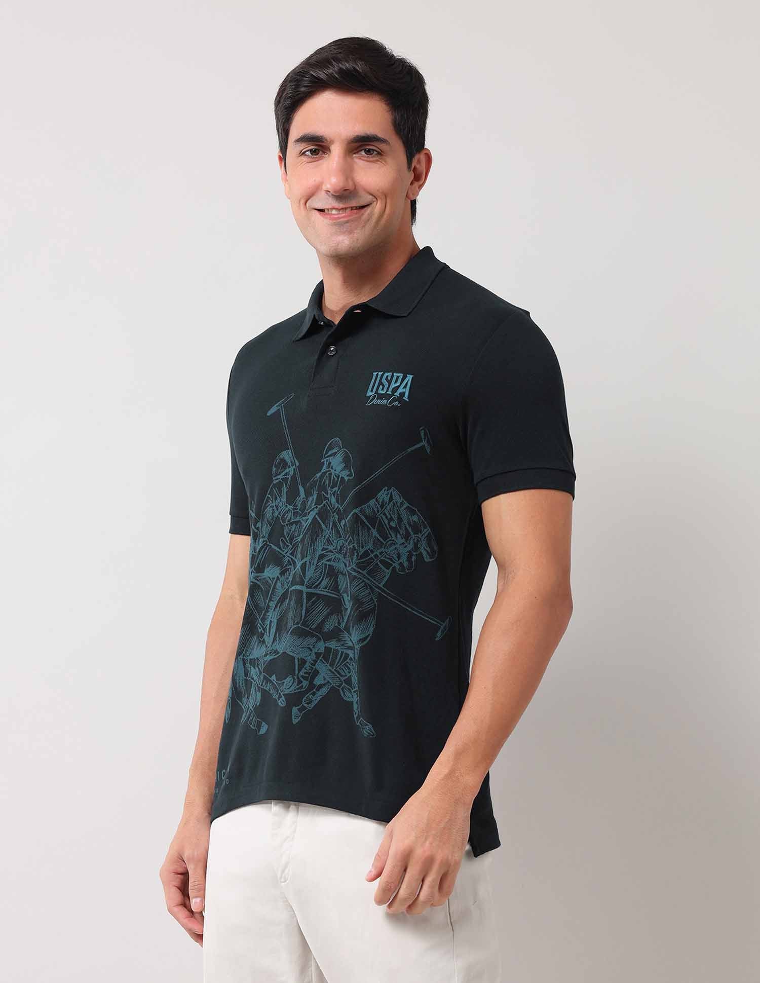 Brand Printed Muscle Fit Polo Shirt Navy - U.S. Polo Assn. India | Large