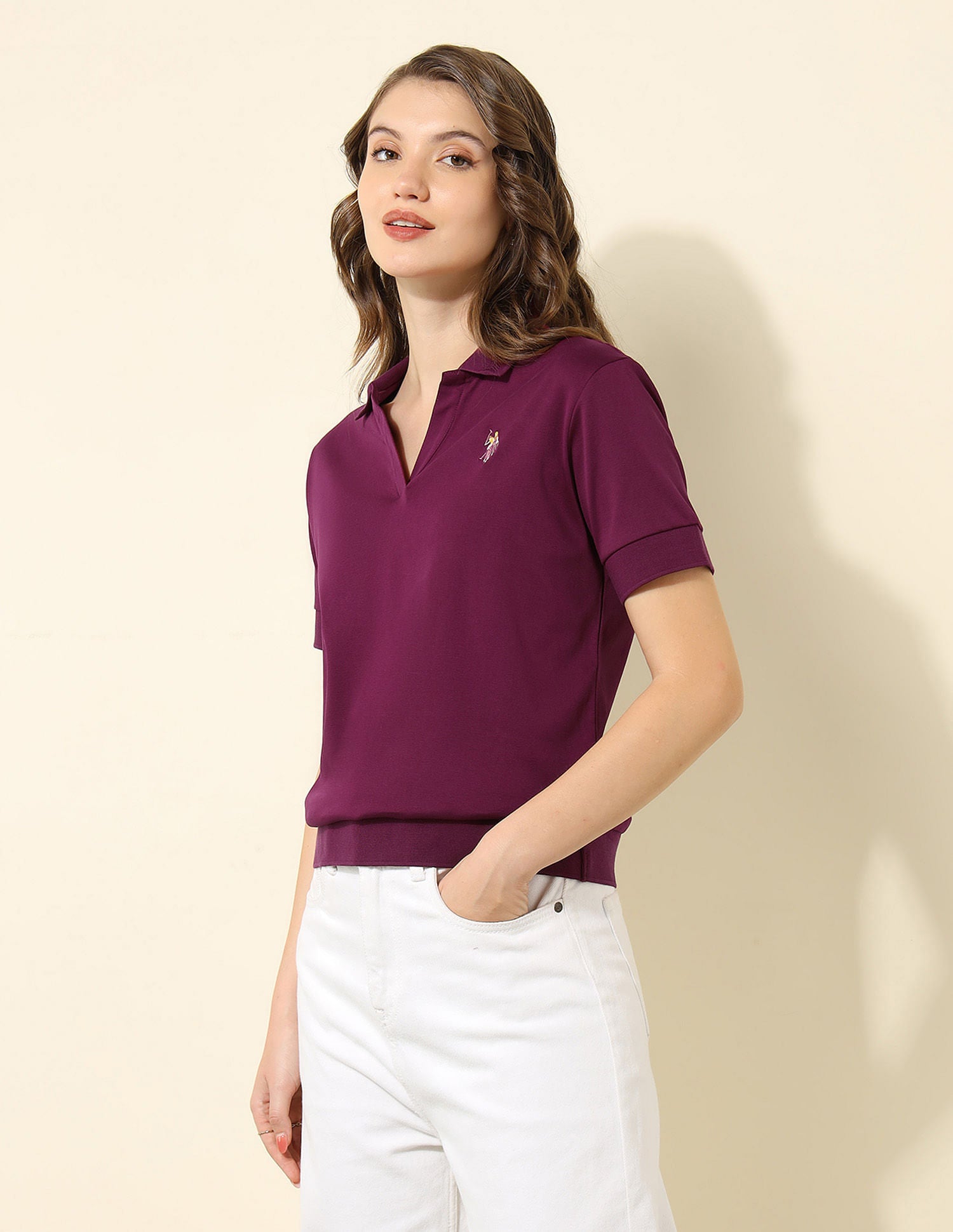Boxy Fit Cotton Polo Shirt Wine - U.S. Polo Assn. India | Large