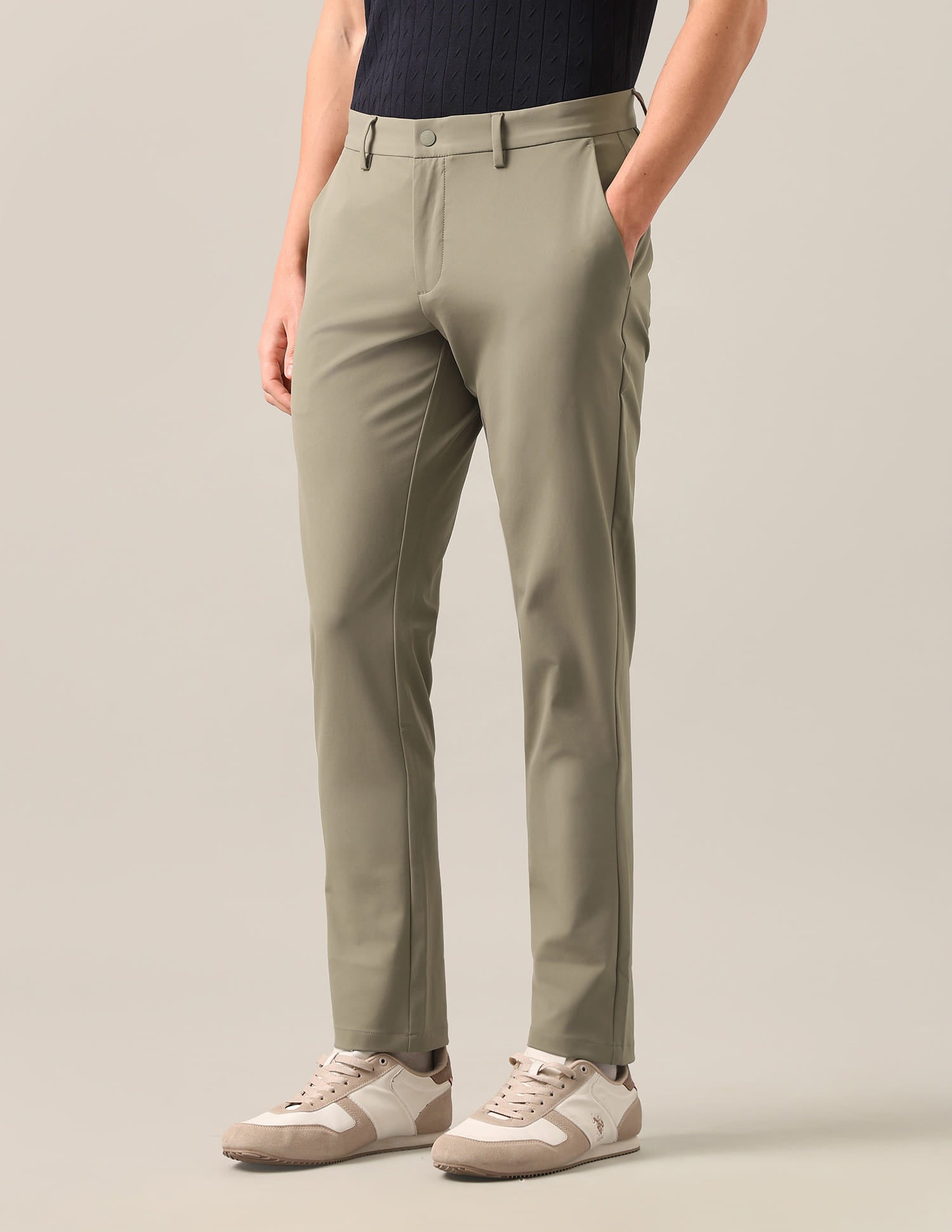 Denver Slim Fit Mid Rise Trousers Beige - U.S. Polo Assn. India | Large