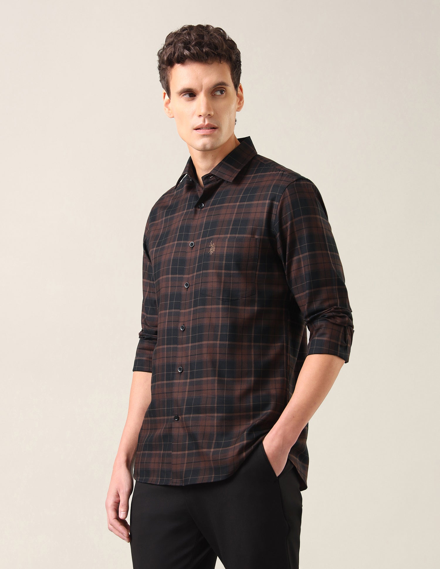 Plaid Checked Twill Shirt Dark Brown - U.S. Polo Assn. India | Large