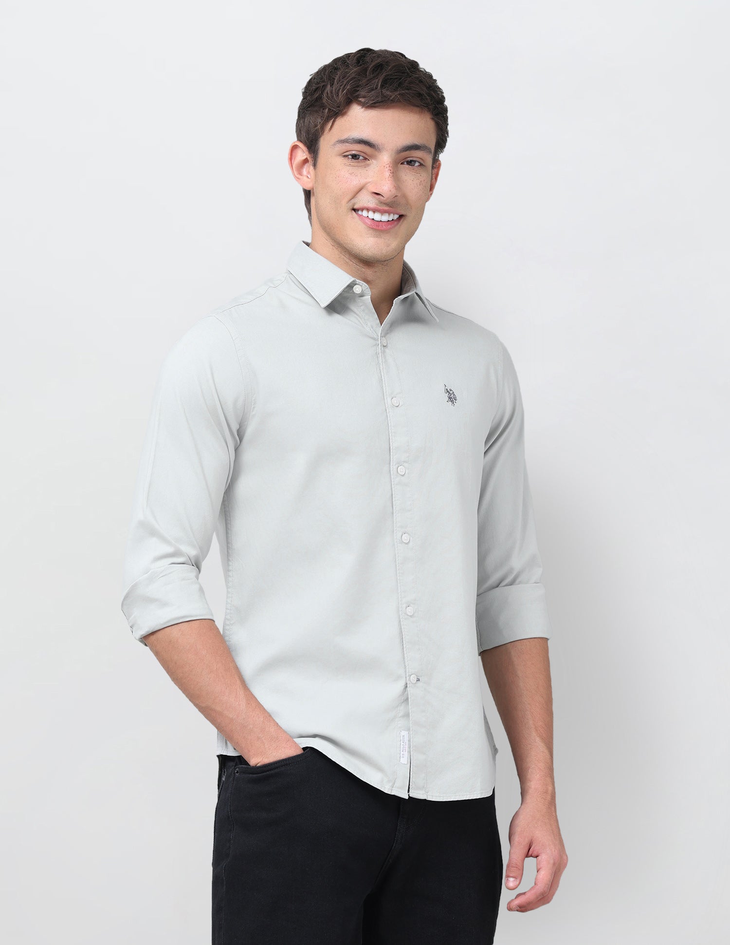 Solid Tailored Fit Shirt Light Grey - U.S. Polo Assn. India | Large