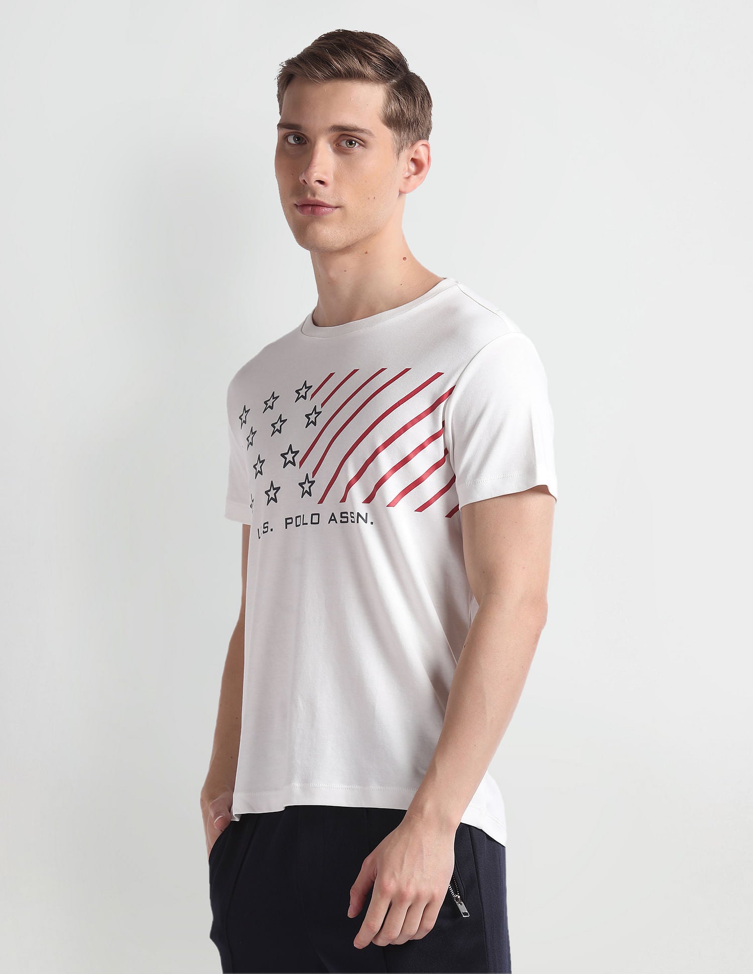 Brand Print Cotton T-Shirt Ivory - U.S. POLO ASSN. | Large