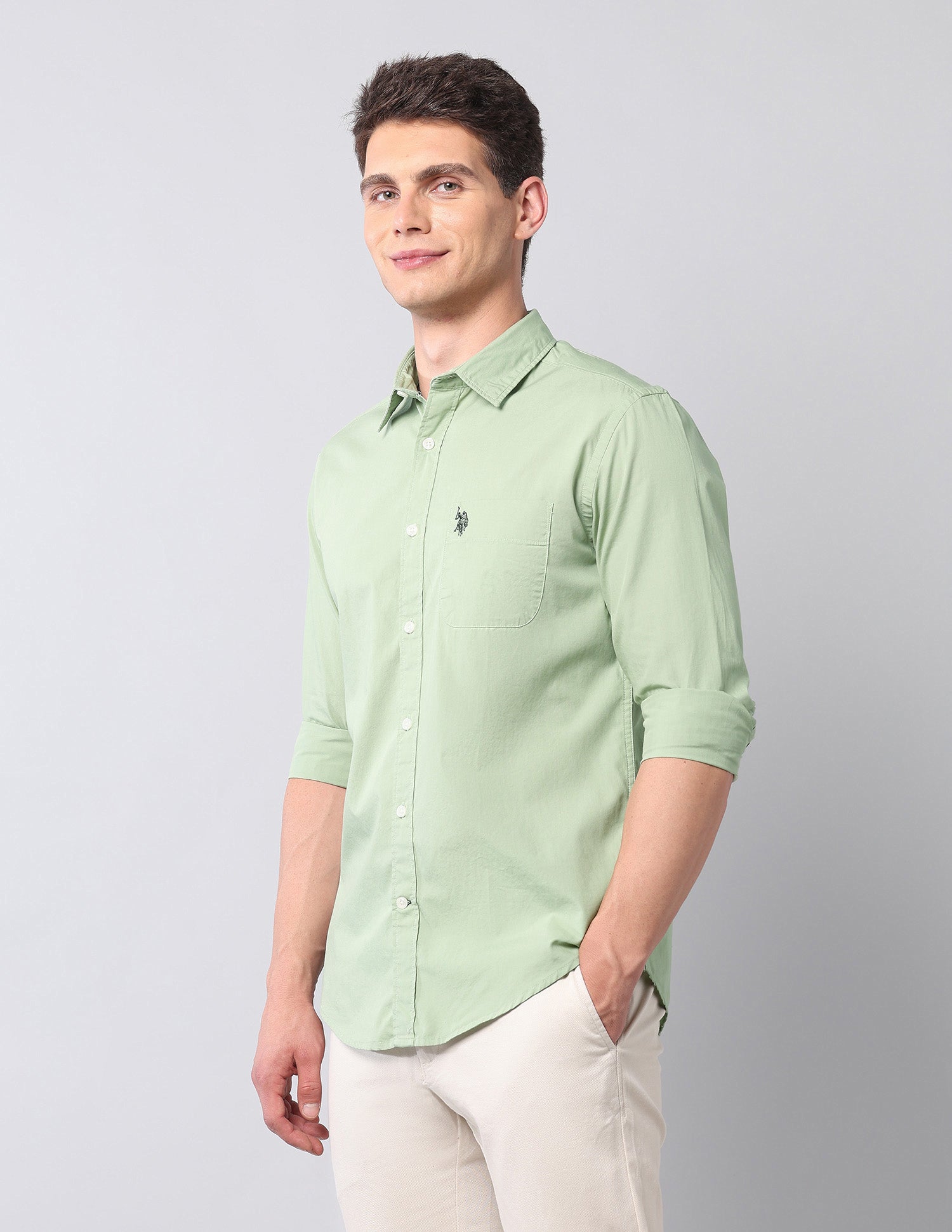 Pure Cotton Regular Fit Shirt Light Green - U.S. Polo Assn. India | Large