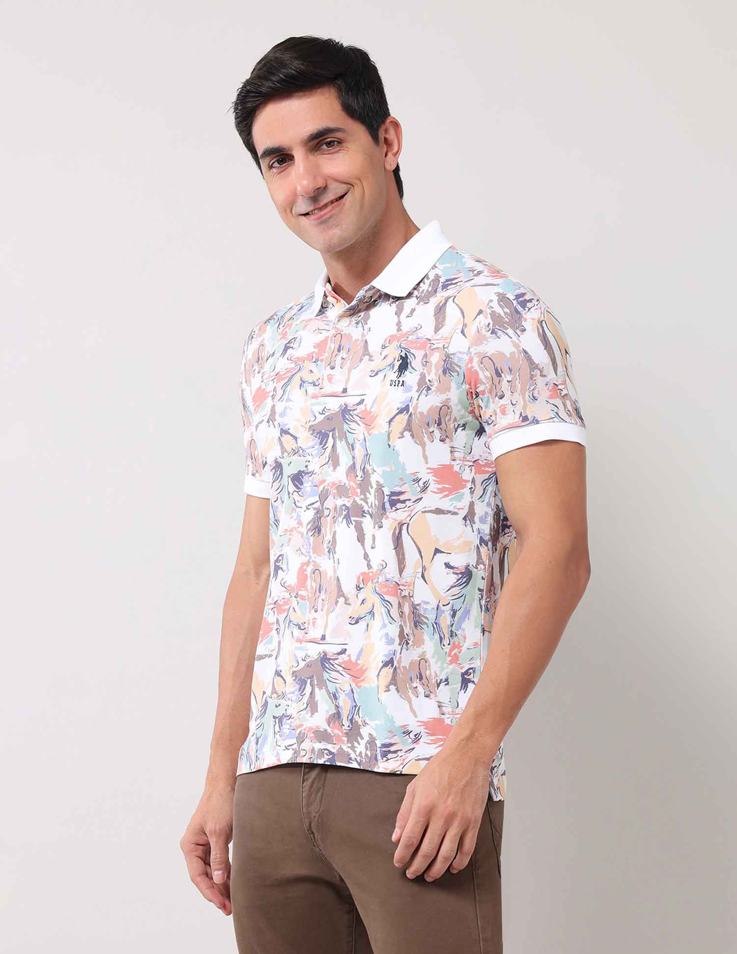 Abstract Printed Muscle Fit Polo Shirt Orange - U.S. Polo Assn. India | Large
