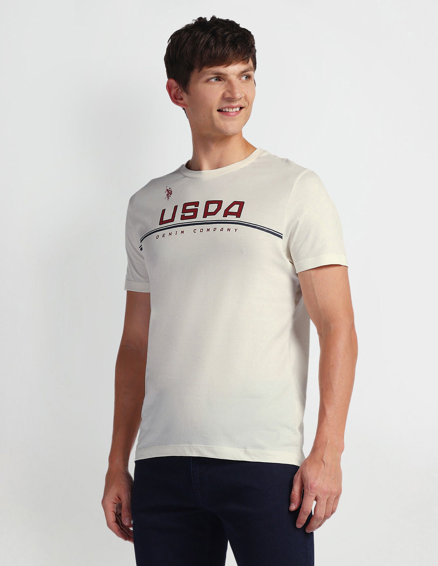 Brand Print Muscle Fit T-Shirt White - U.S. Polo Assn. India | Large