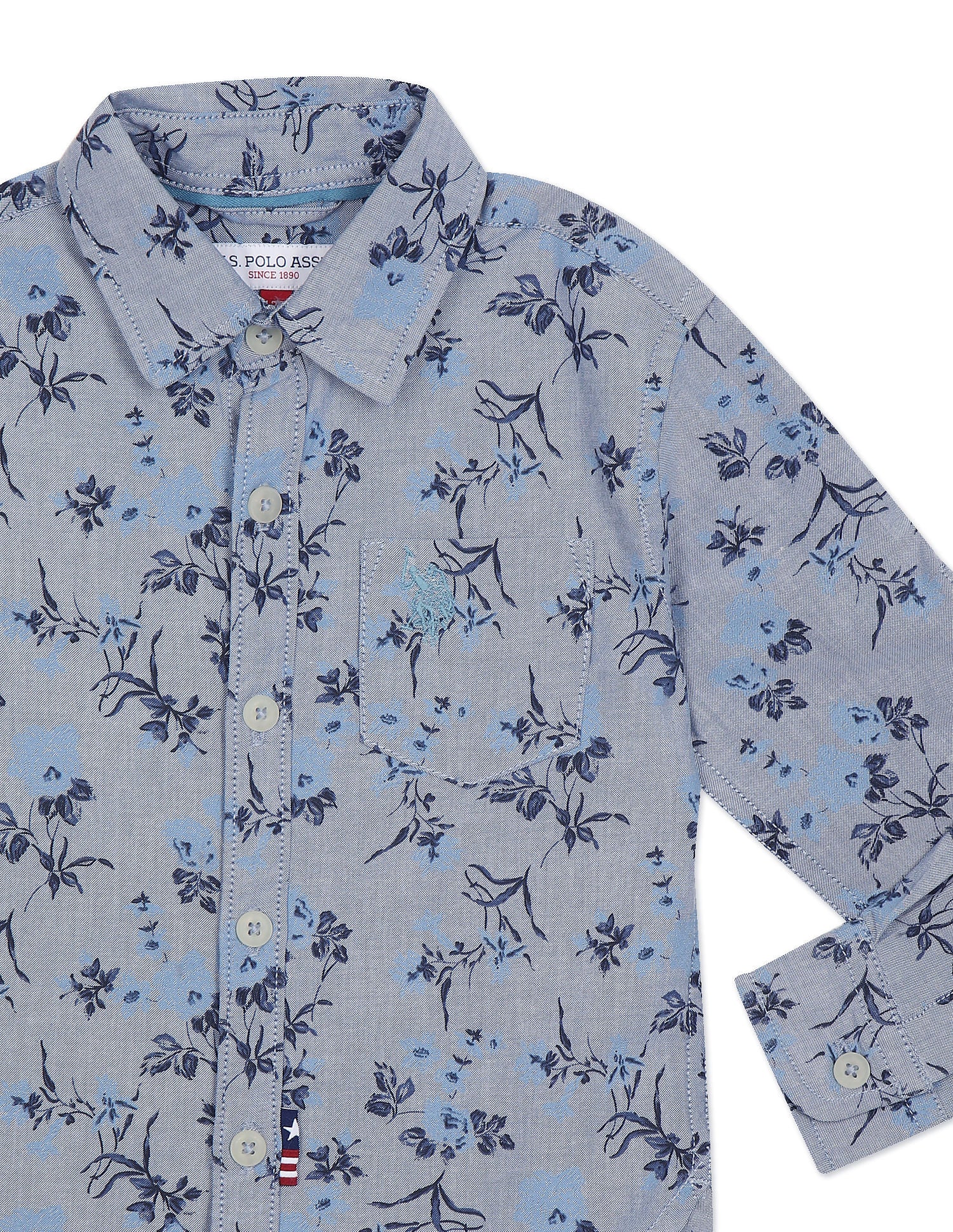 Boys Blue Spread Collar Printed Shirt Blue - U.S. POLO ASSN. | Large