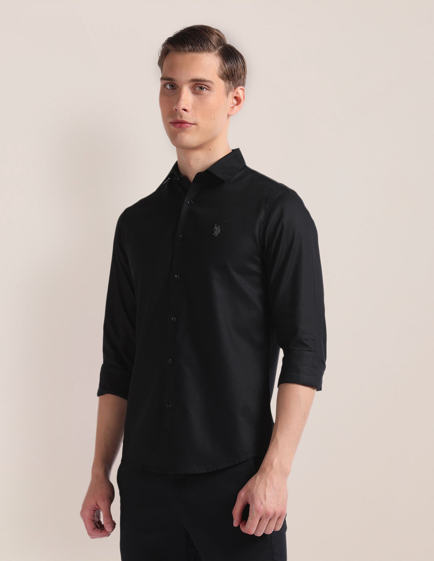 Premium Cotton Dobby Shirt Black - U.S. Polo Assn. India | Large