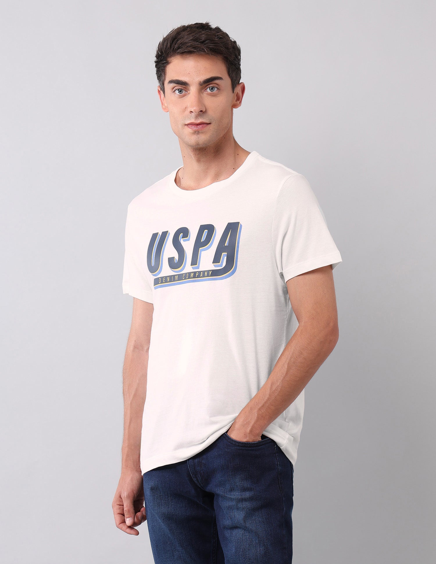 Muscle Fit Brand Printed T-Shirt Ivory - U.S. Polo Assn. India | Large