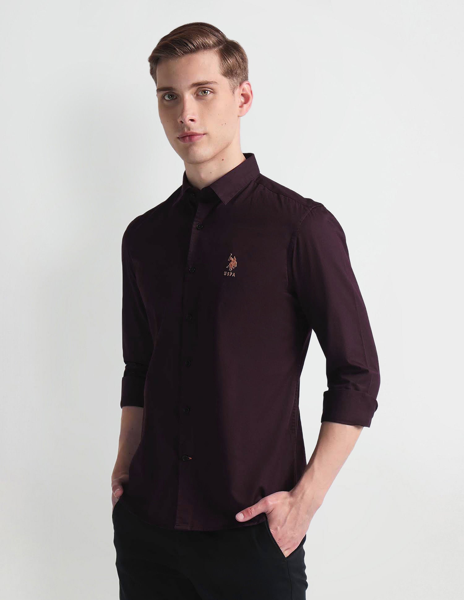 French Placket Solid Shirt Wine - U.S. Polo Assn. India | Large
