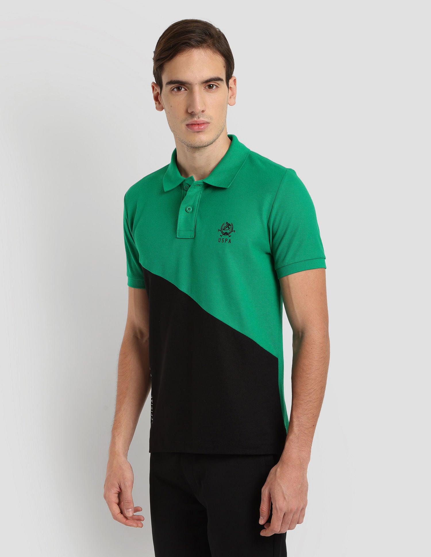 Diagonal Colour Block Active Polo Shirt Green - U.S. Polo Assn. India | Large