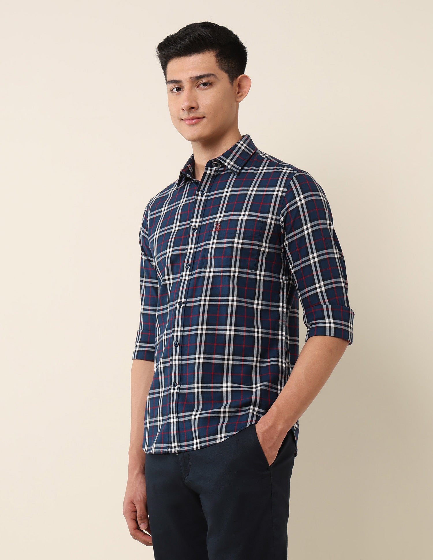 Grid Tattersall Checked Pure Cotton Shirt Navy Blue - U.S. Polo Assn. India | Large