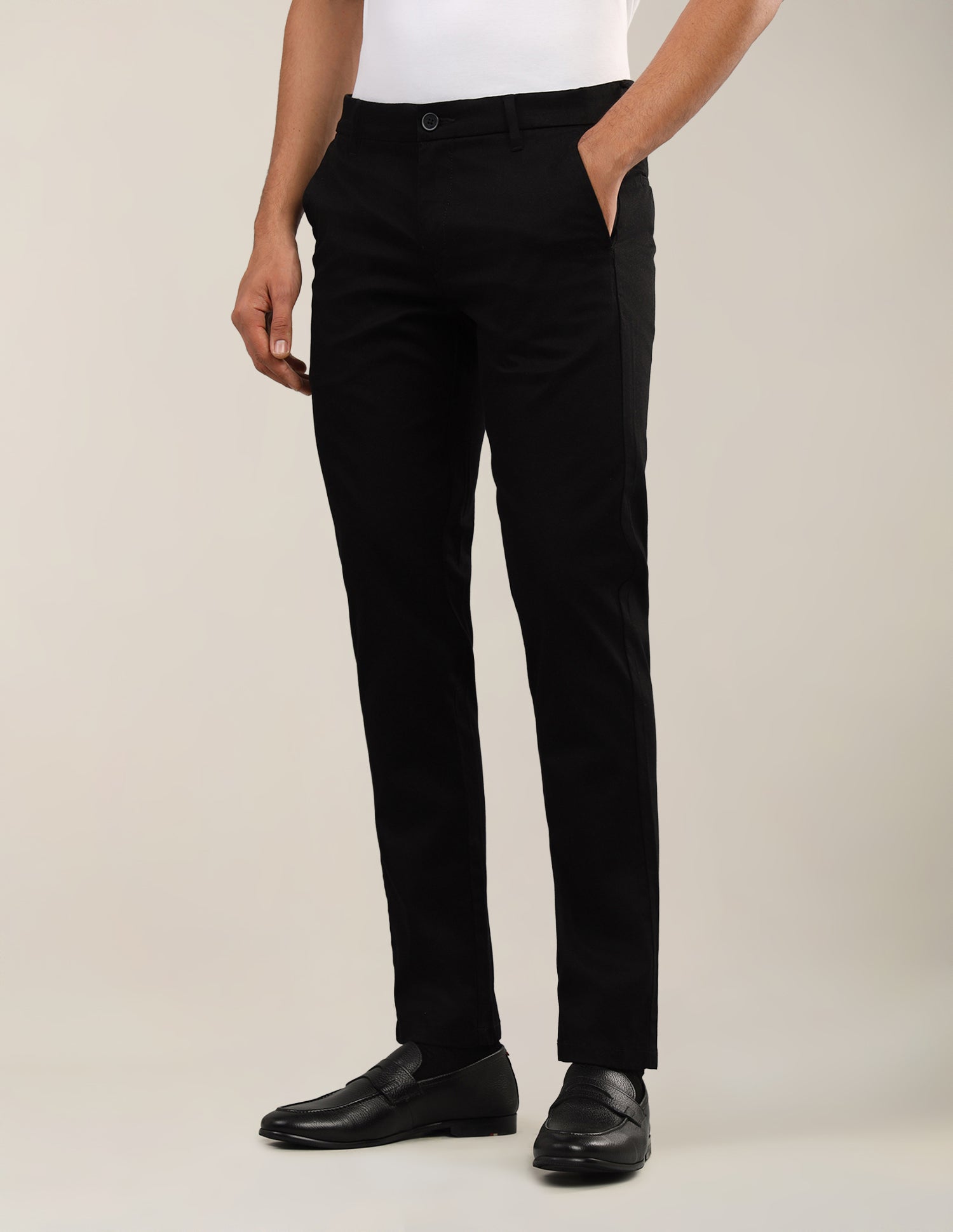 Denver Slim Fit Dobby Trousers Black - U.S. Polo Assn. India | Large
