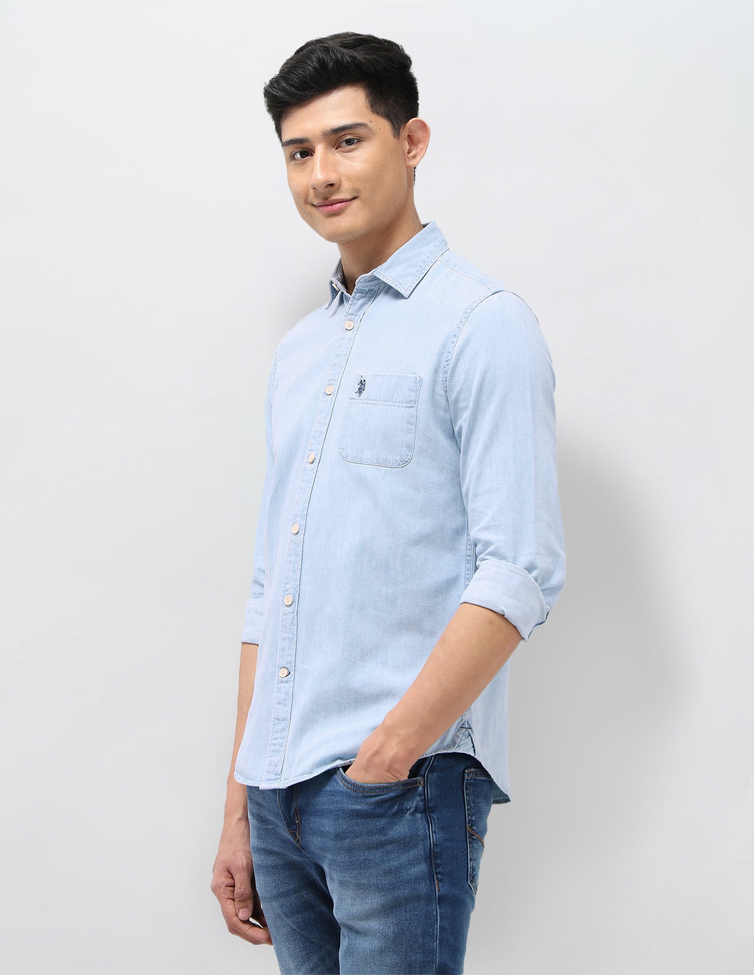 Twill Pure Cotton Shirt Light Indigo - U.S. POLO ASSN. | Large