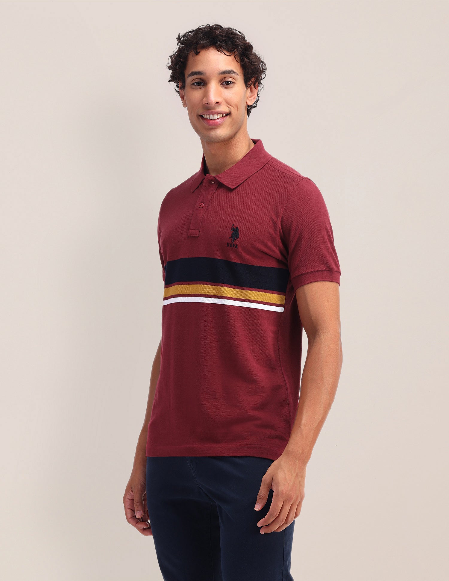 Horizontal Striped Slim Fit Polo Shirt Red - U.S. Polo Assn. India | Large