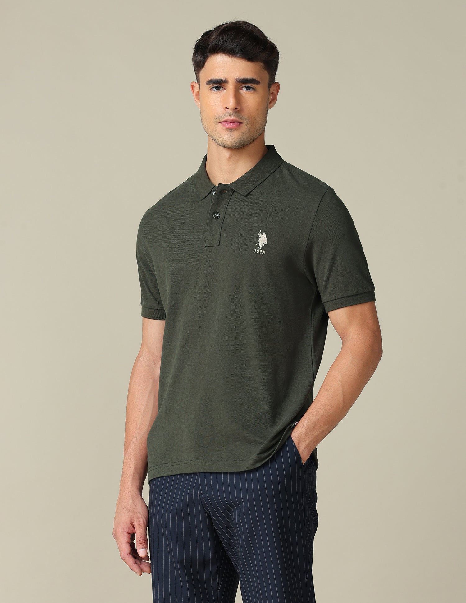 Muscle Fit Typographic Printed Polo Shirt Olive - U.S. POLO ASSN. | Large
