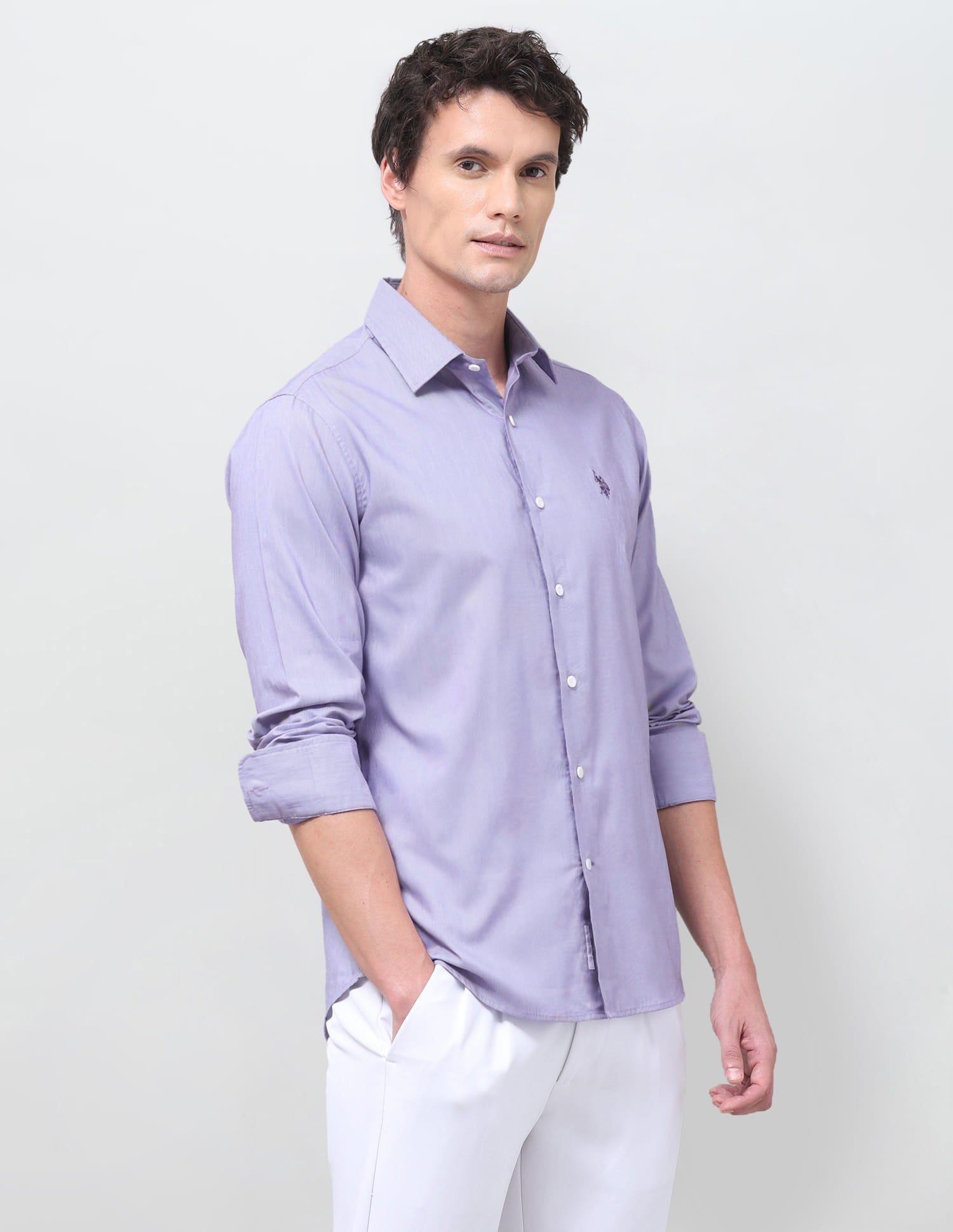 Textured Regular Fit Shirt Purple - U.S. Polo Assn. India | Large