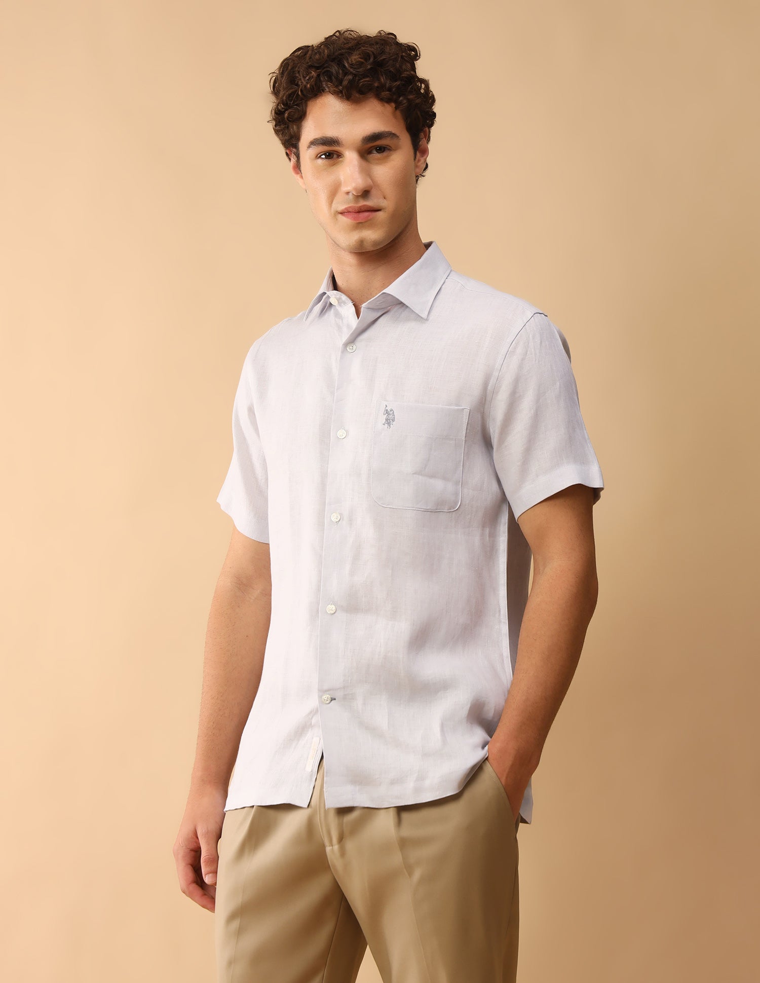 Pacho X Solid Regular Fit Shirt Light Grey - U.S. Polo Assn. India | Large