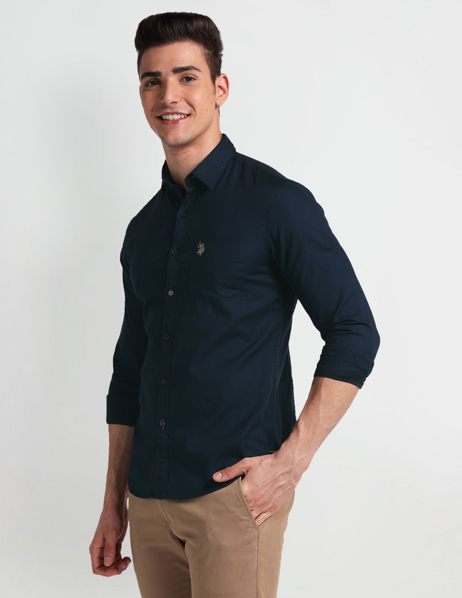 Slim Fit Twill Shirt Navy - U.S. Polo Assn. India | Large