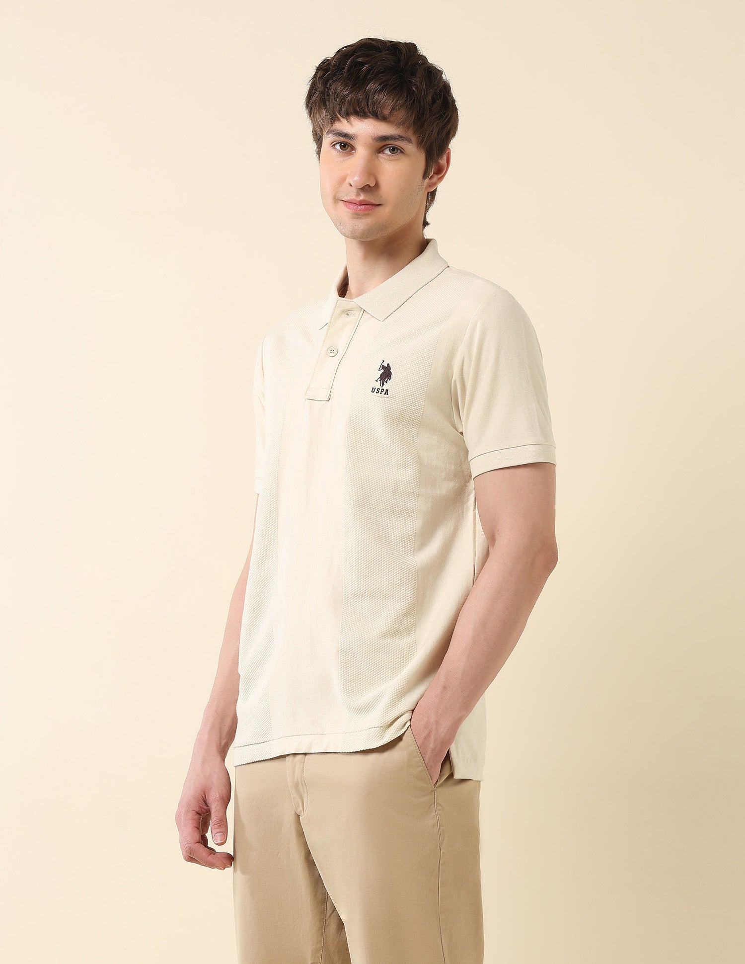 Textured Classic Polo Shirt Beige - U.S. Polo Assn. India | Large
