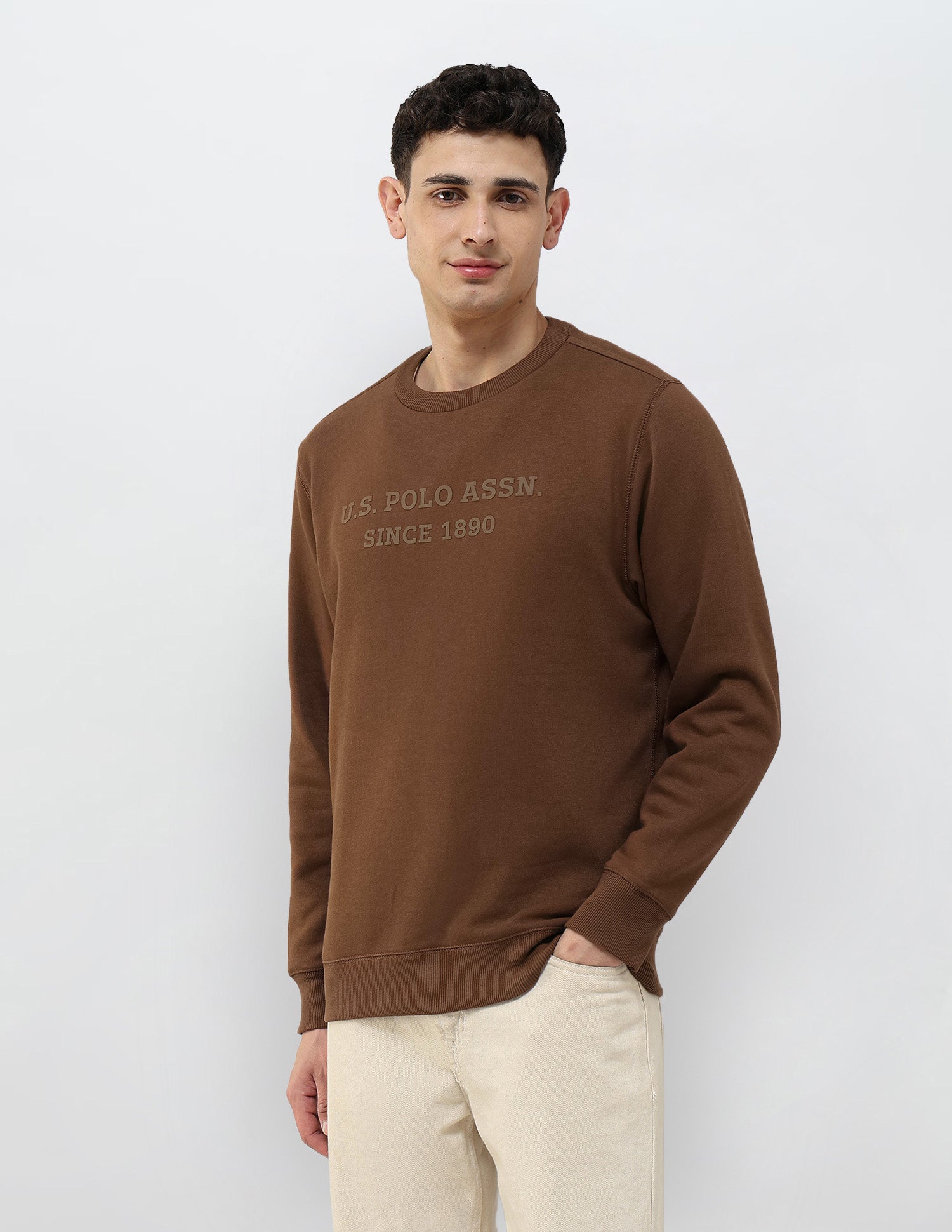 Brand Embossed Regular Fit Sweatshirt Dark Brown - U.S. POLO ASSN. | Large