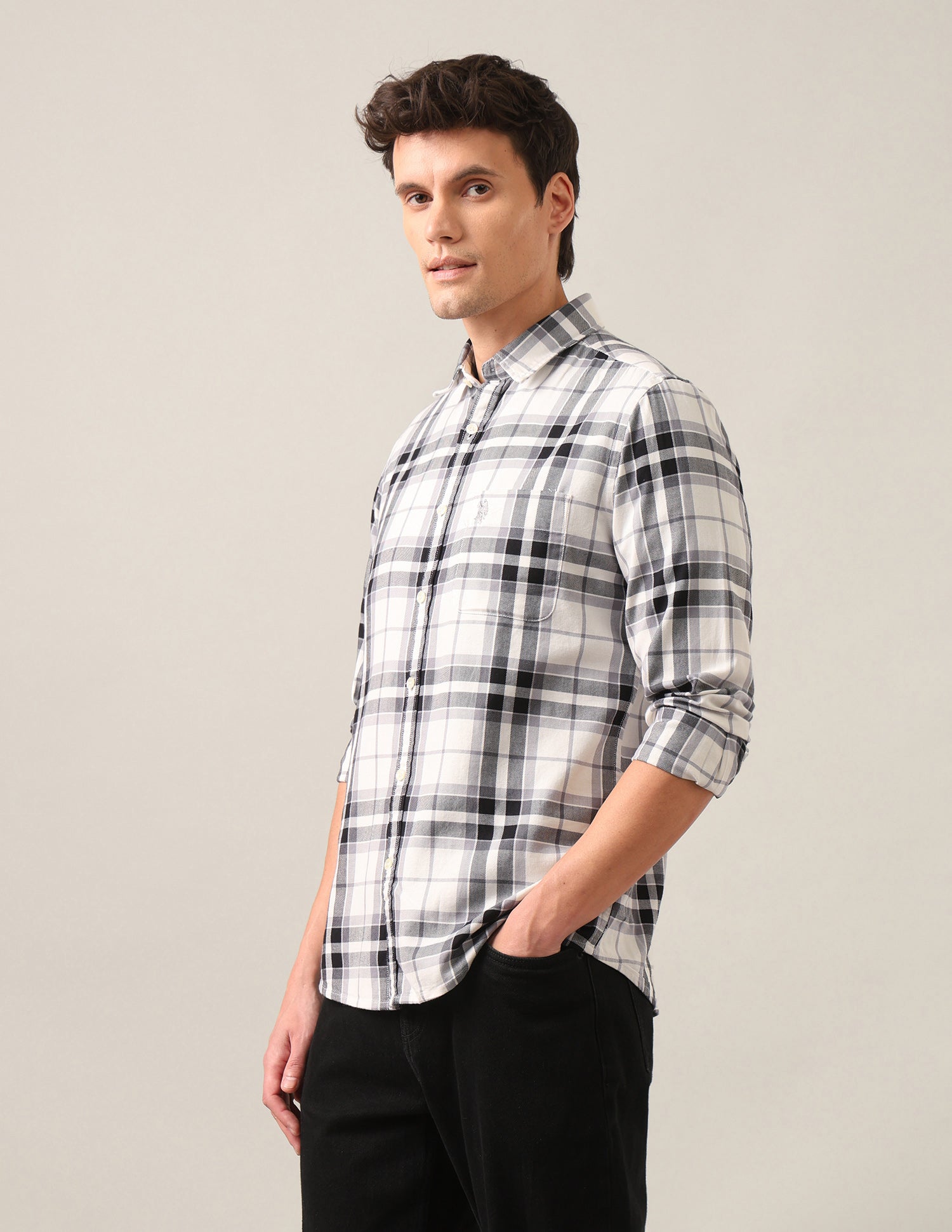 Tartan Checked Twill Shirt Ivory - U.S. Polo Assn. India | Large