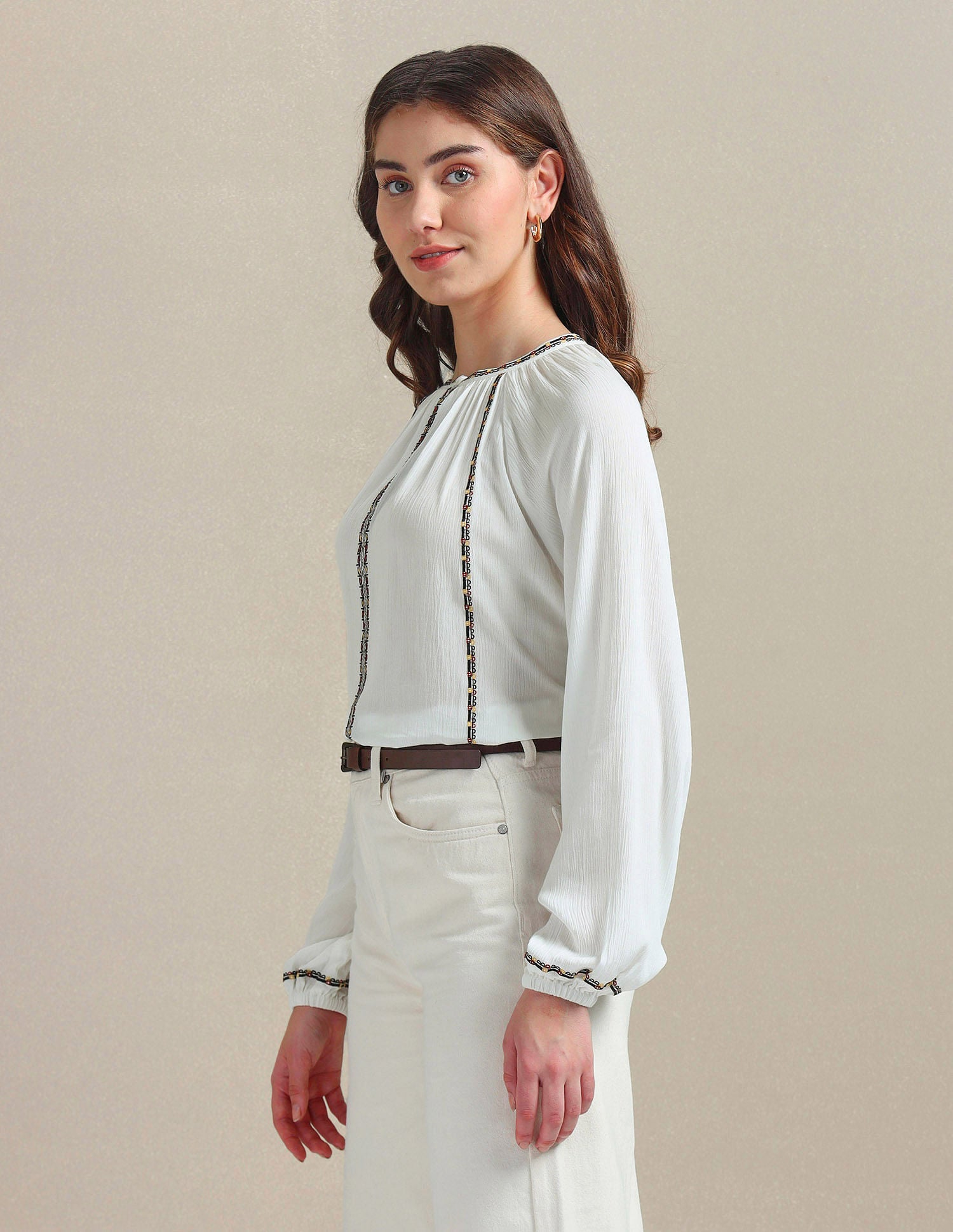 Cotton Flax Embroidered Top Off-White - U.S. POLO ASSN. | Large