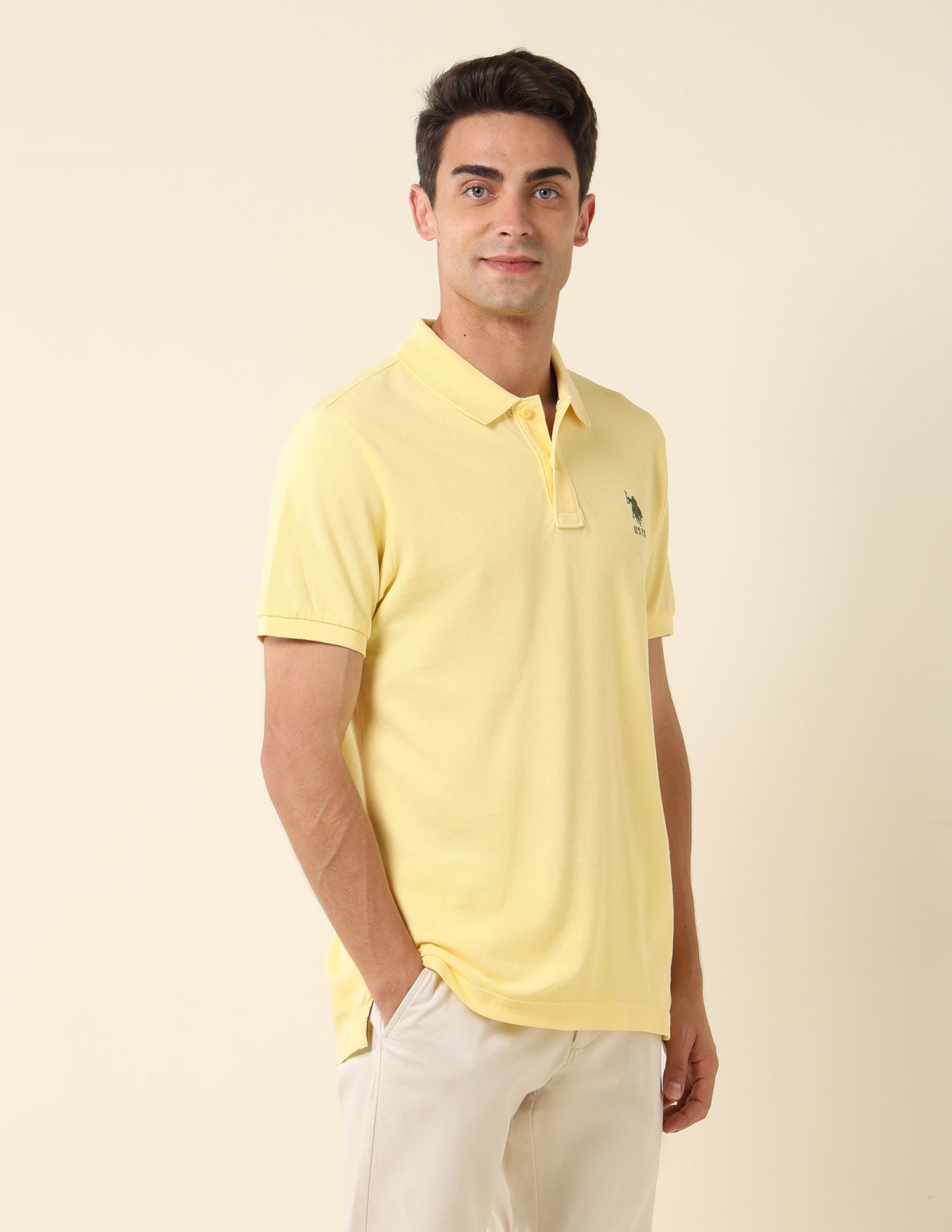 Slim Fit Pure Cotton Polo Shirt Yellow - U.S. Polo Assn. India | Large