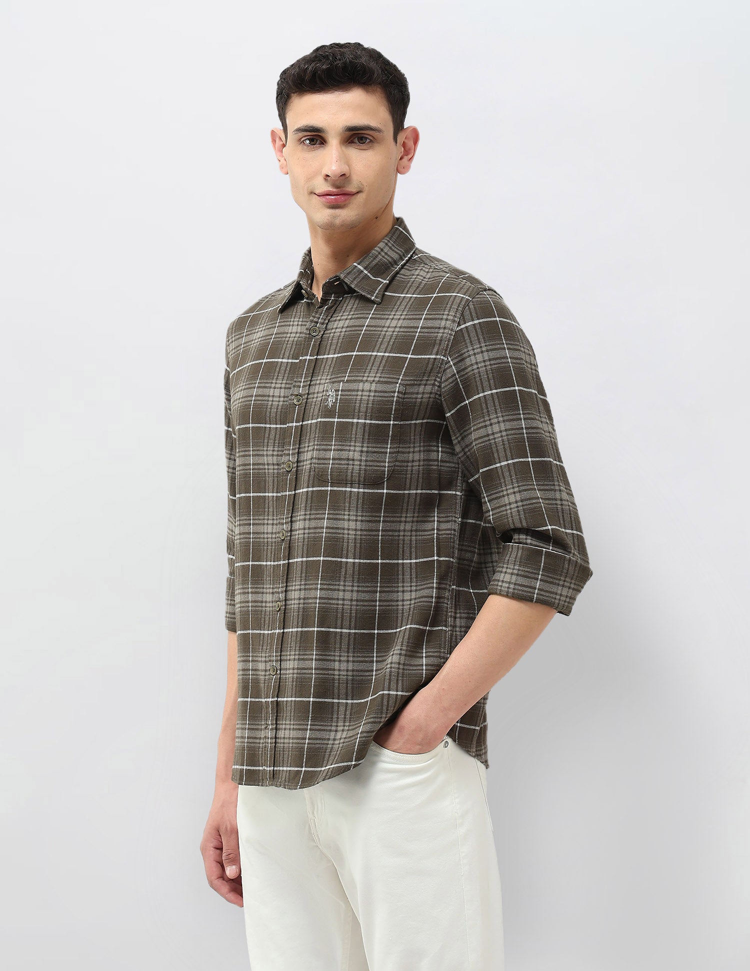 Twill Tartan Checked Shirt Olive - U.S. POLO ASSN. | Large