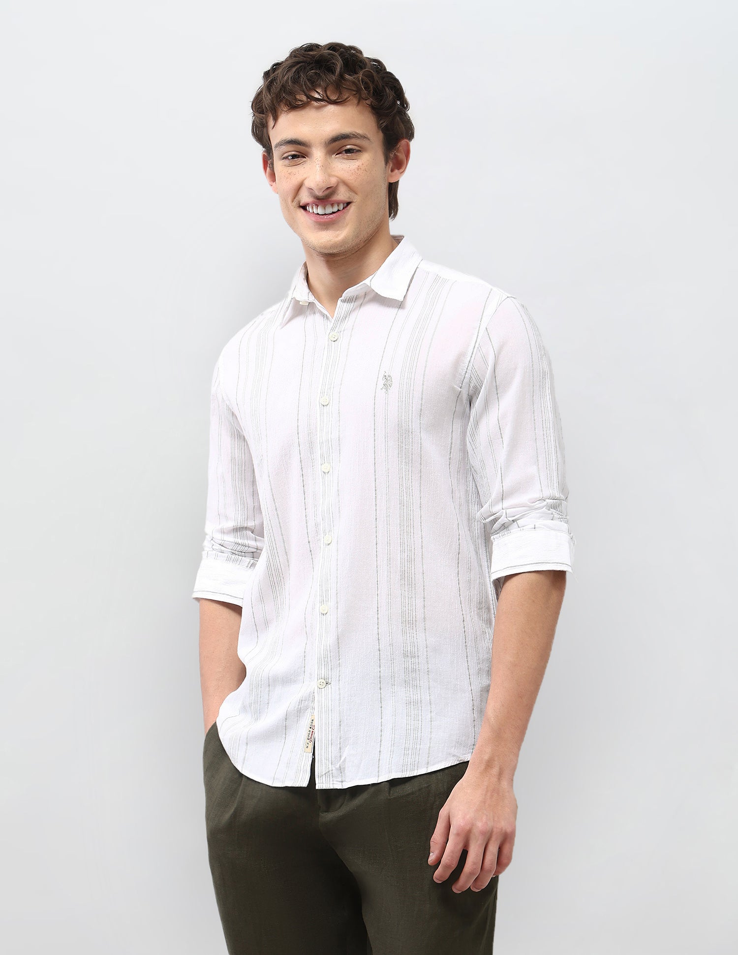 Motel On The Coast Self Design Vertical Striped Shirt Off White - U.S. Polo Assn. India | Large