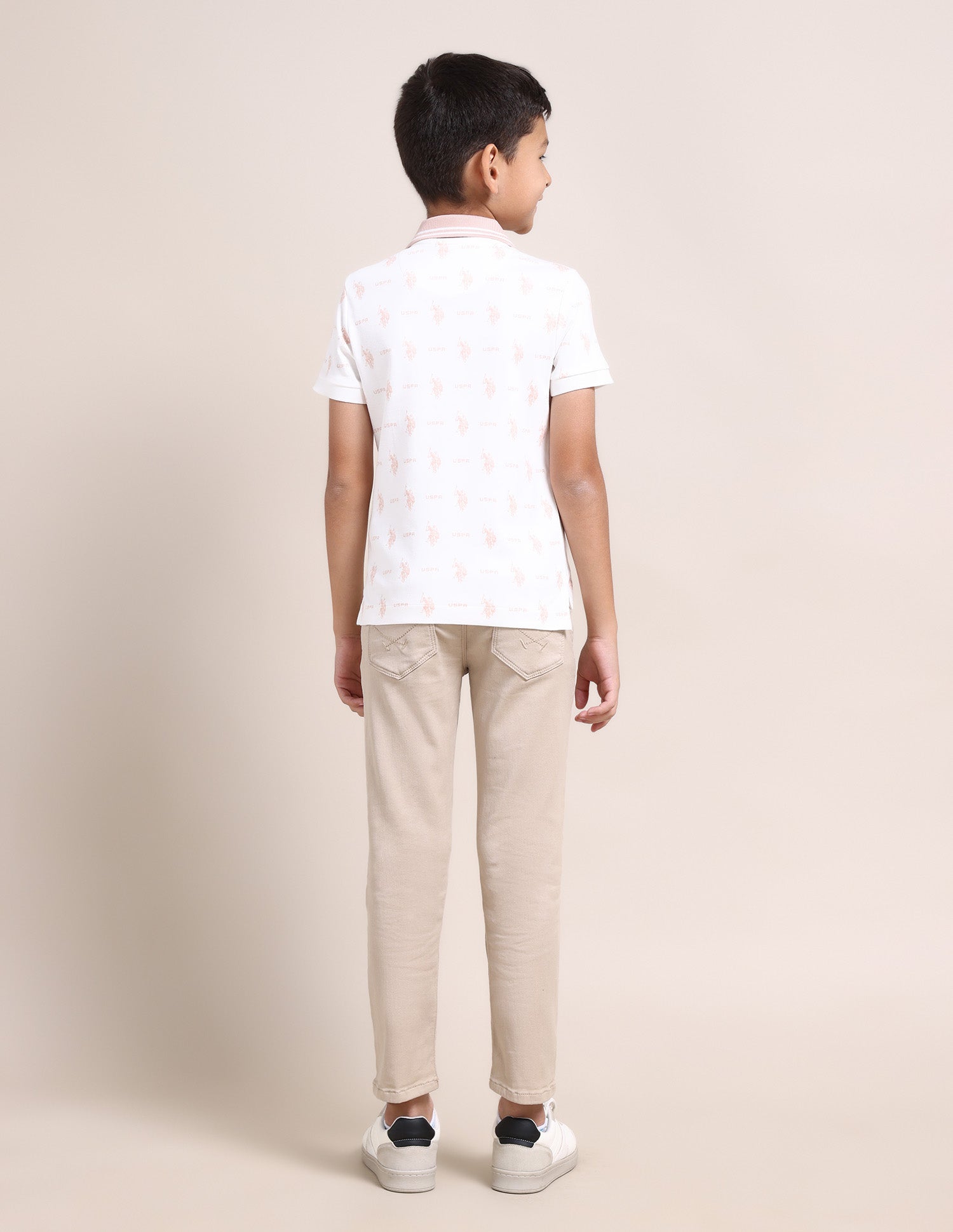 Boys All Over Logo Polo Shirt Ecru - U.S. Polo Assn. India | Large