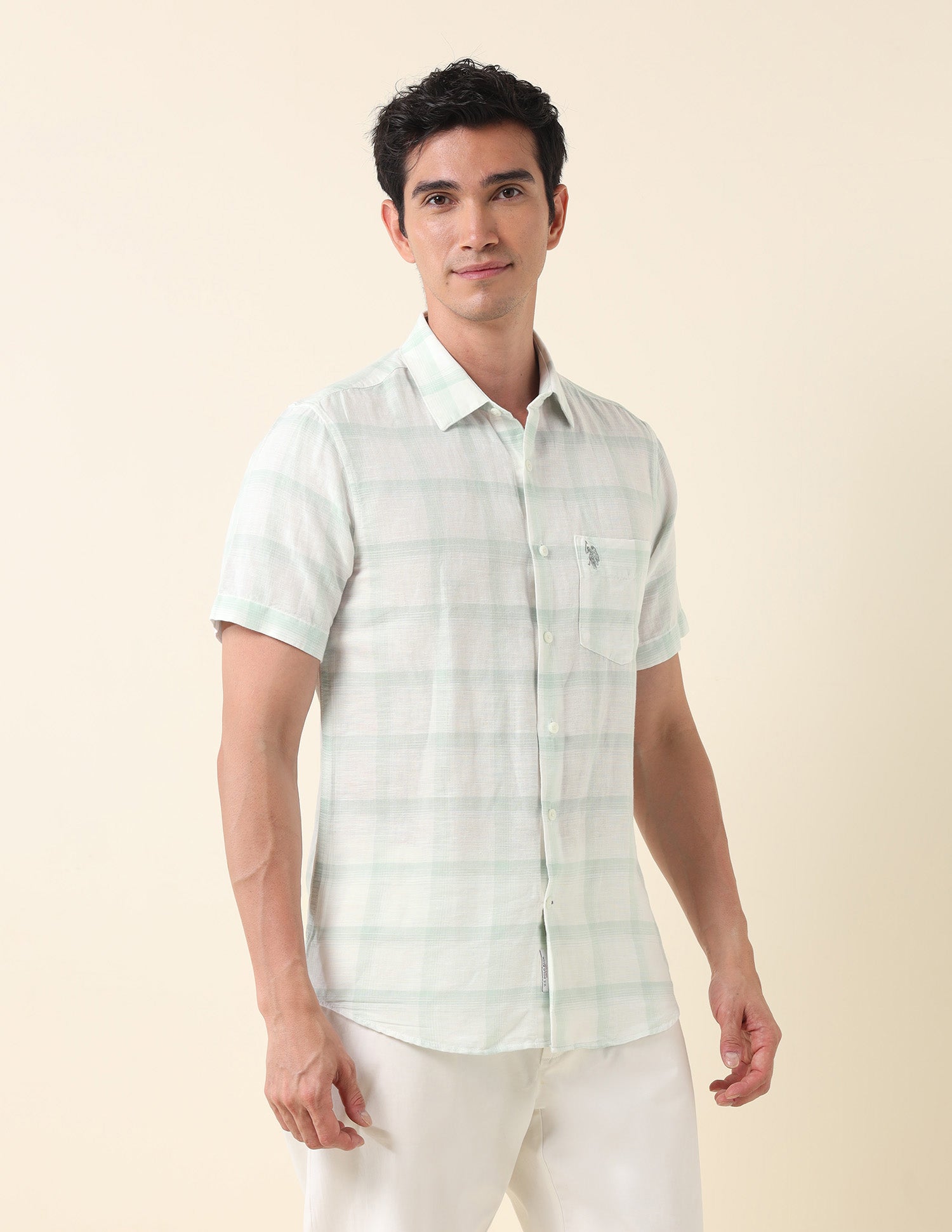 Grid Tattersall Checked Tailored Fit Shirt Light Green - U.S. Polo Assn. India | Large