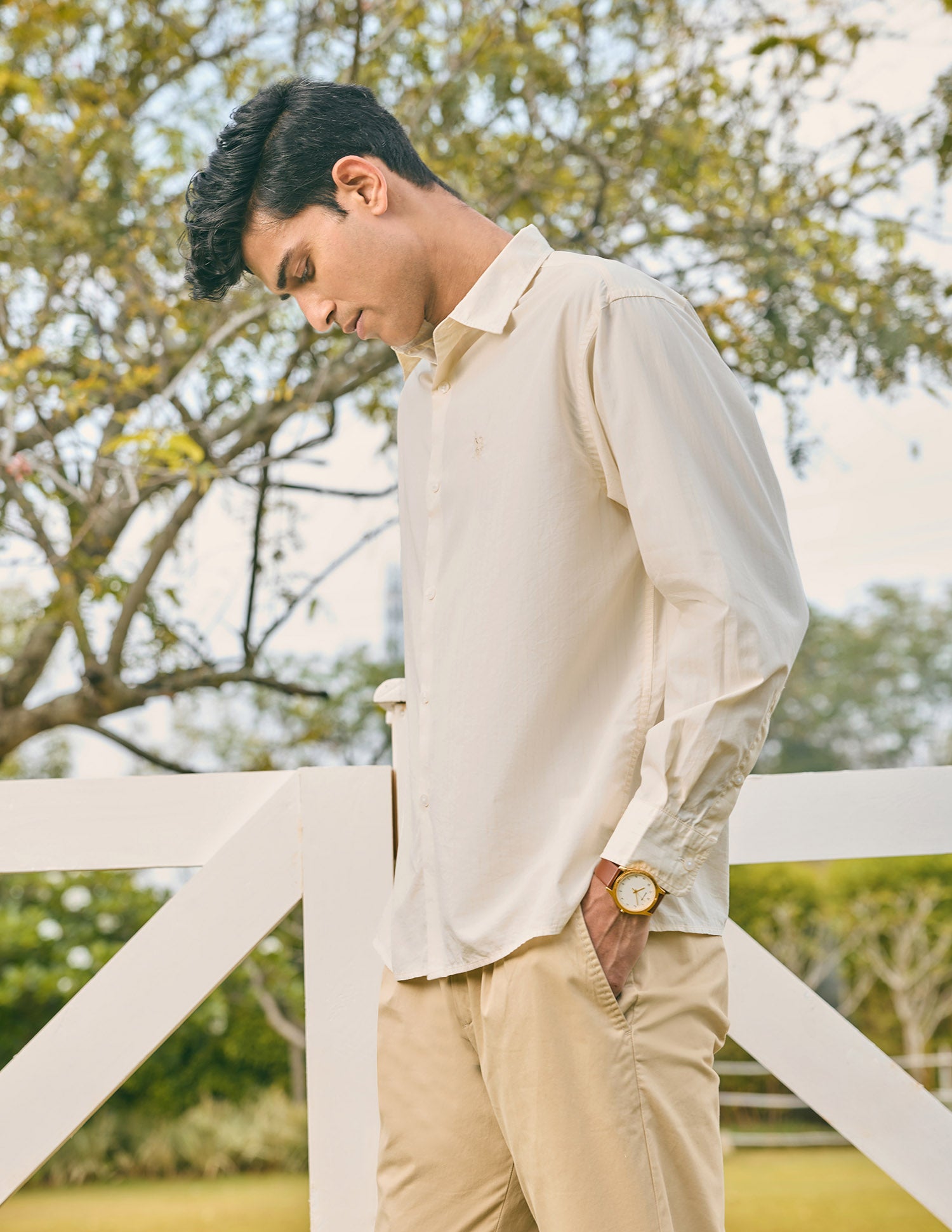 Pacho X Vertical Striped Tailored Fit Shirt Ivory - U.S. POLO ASSN. | Large