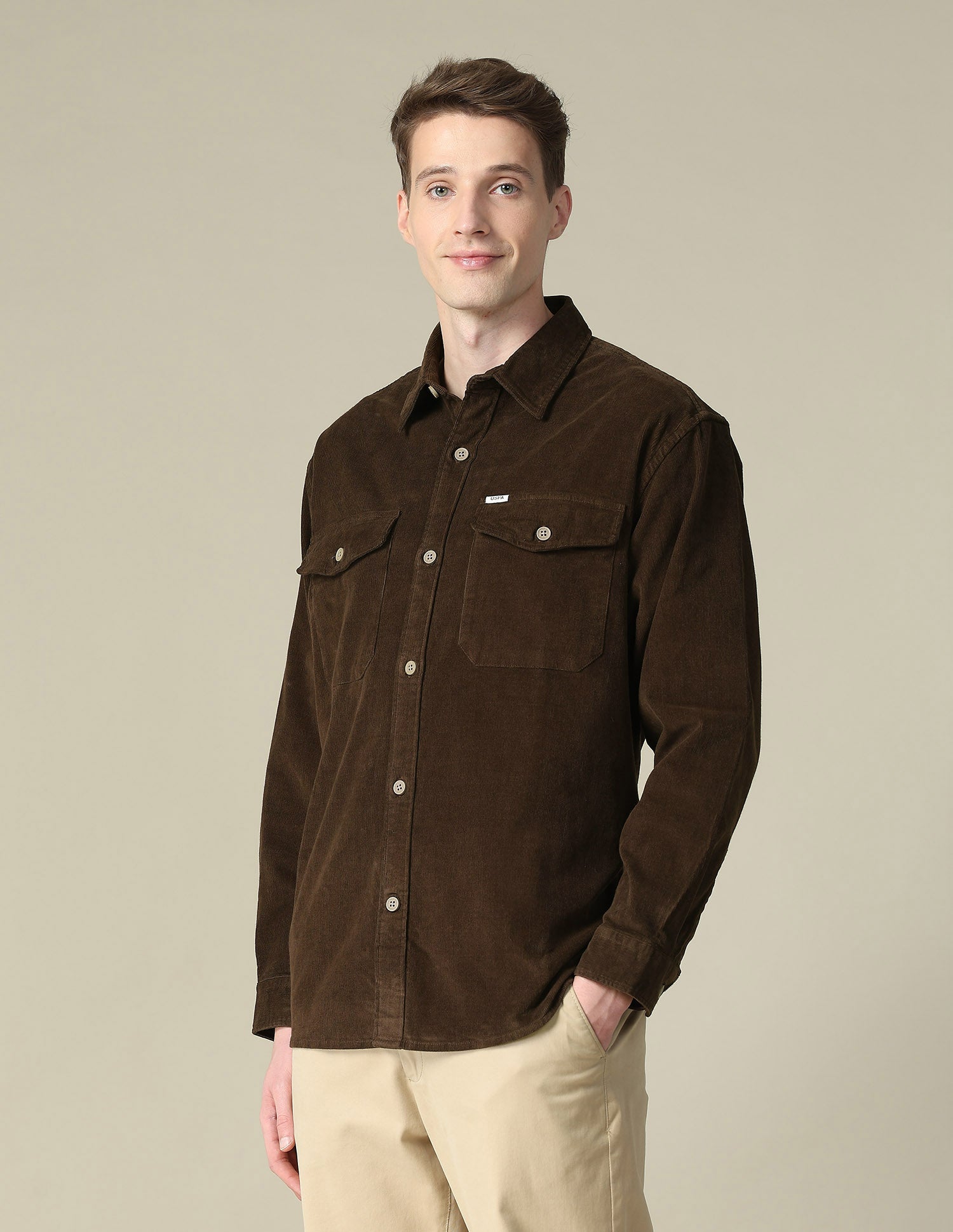 Corduroy Regular Fit Shacket Dark Brown - U.S. Polo Assn. India | Large