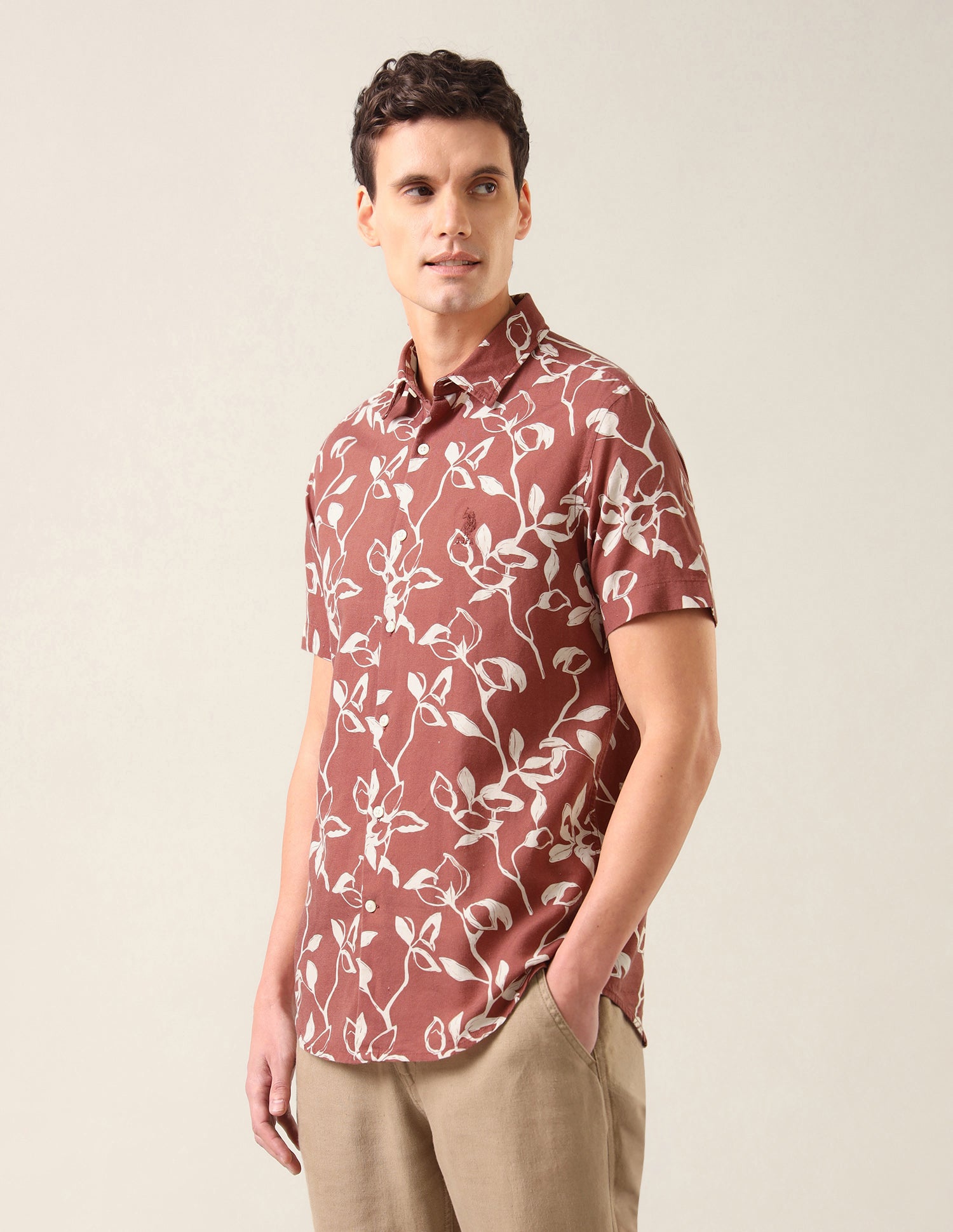 Tropical Printed Regular Fit Shirt Rust - U.S. Polo Assn. India | Large