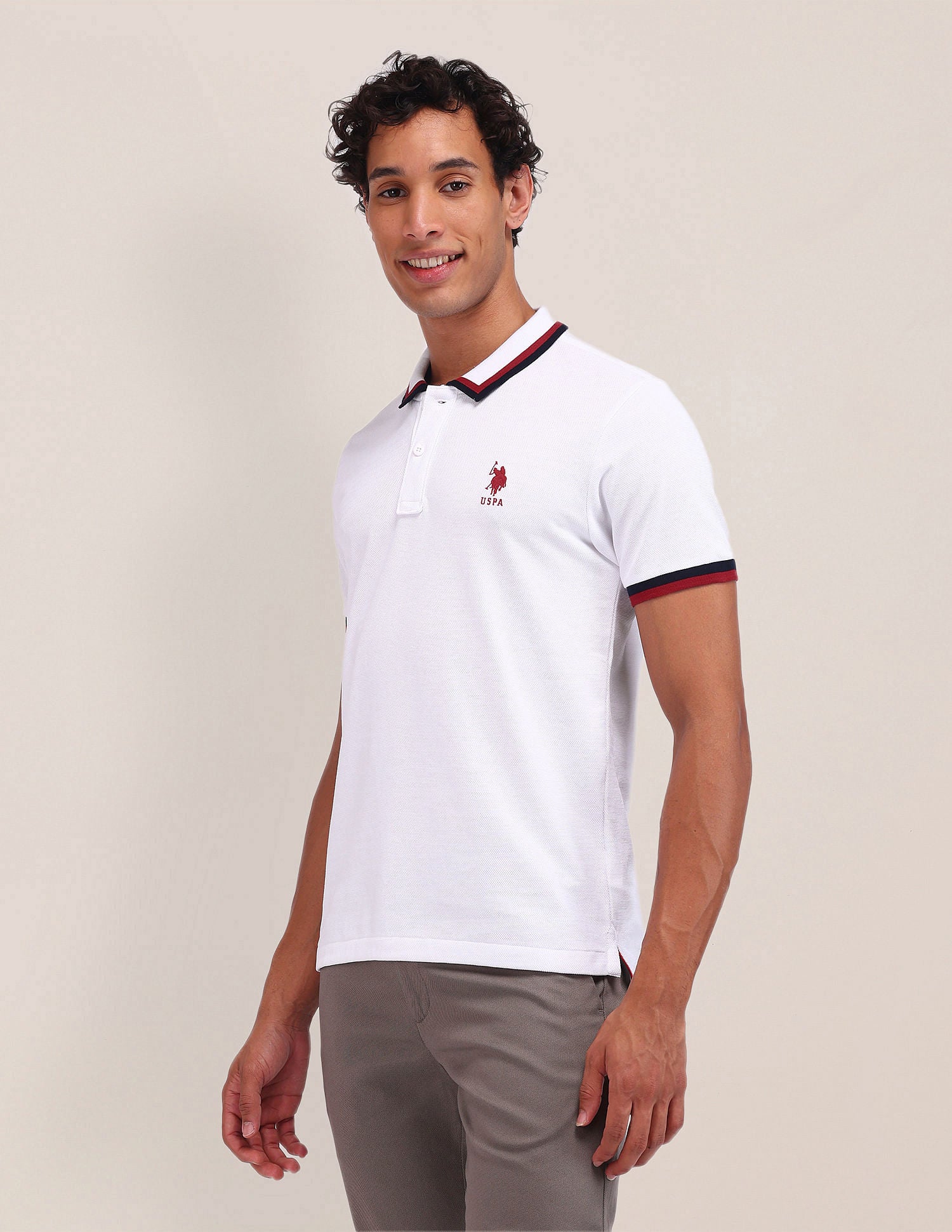 Slim Fit Solid Polo Shirt White - U.S. Polo Assn. India | Large