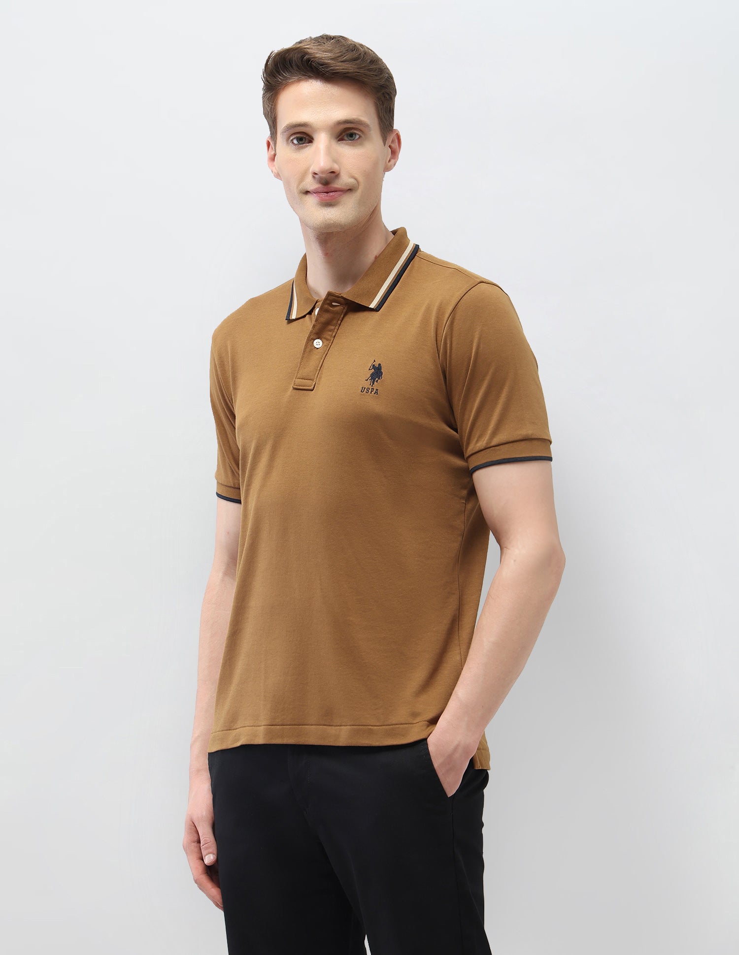Solid Slim Fit Polo Shirt Brown - U.S. Polo Assn. India | Large