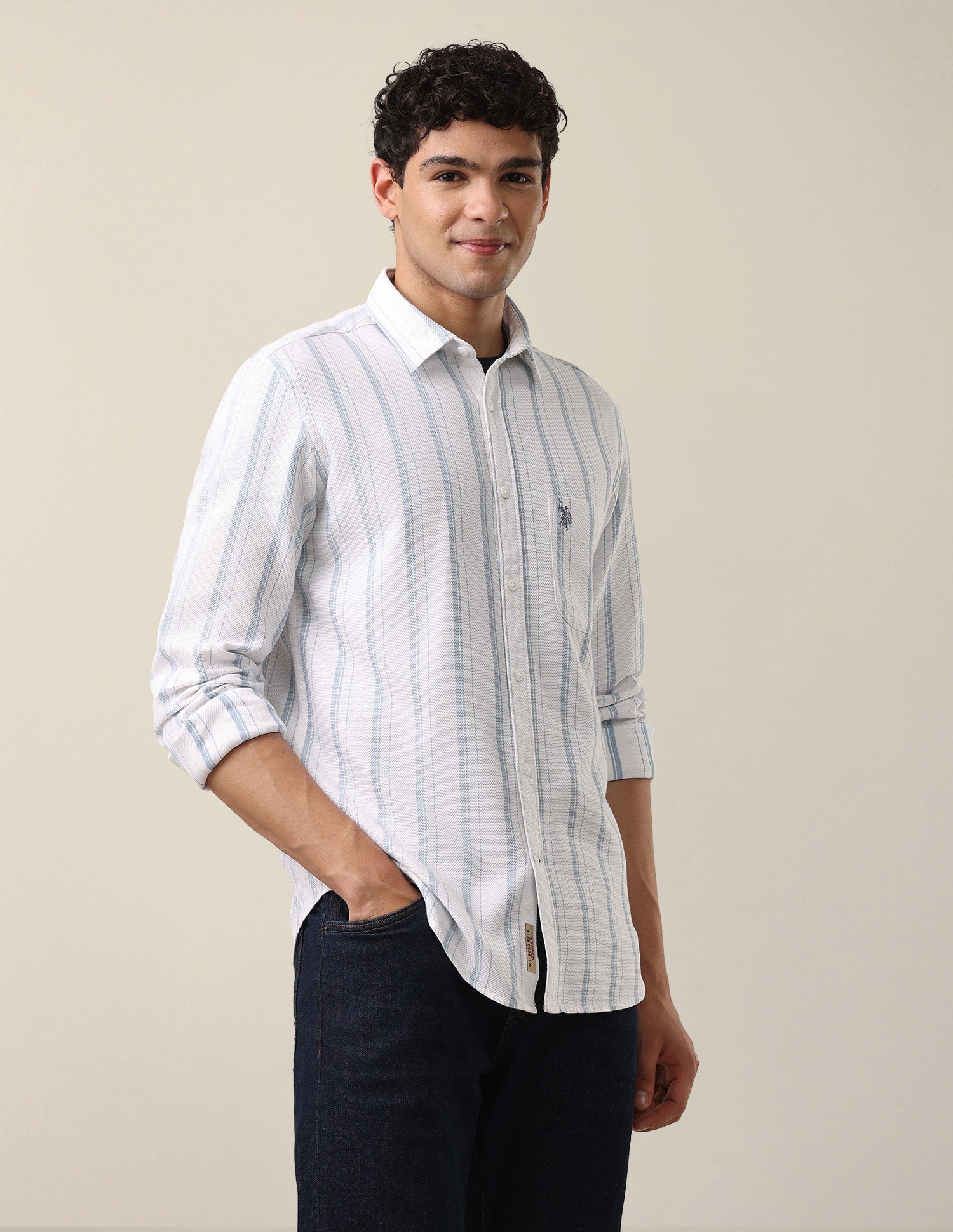 Vertical Striped Regular Fit Shirt Light Blue - U.S. Polo Assn. India | Large