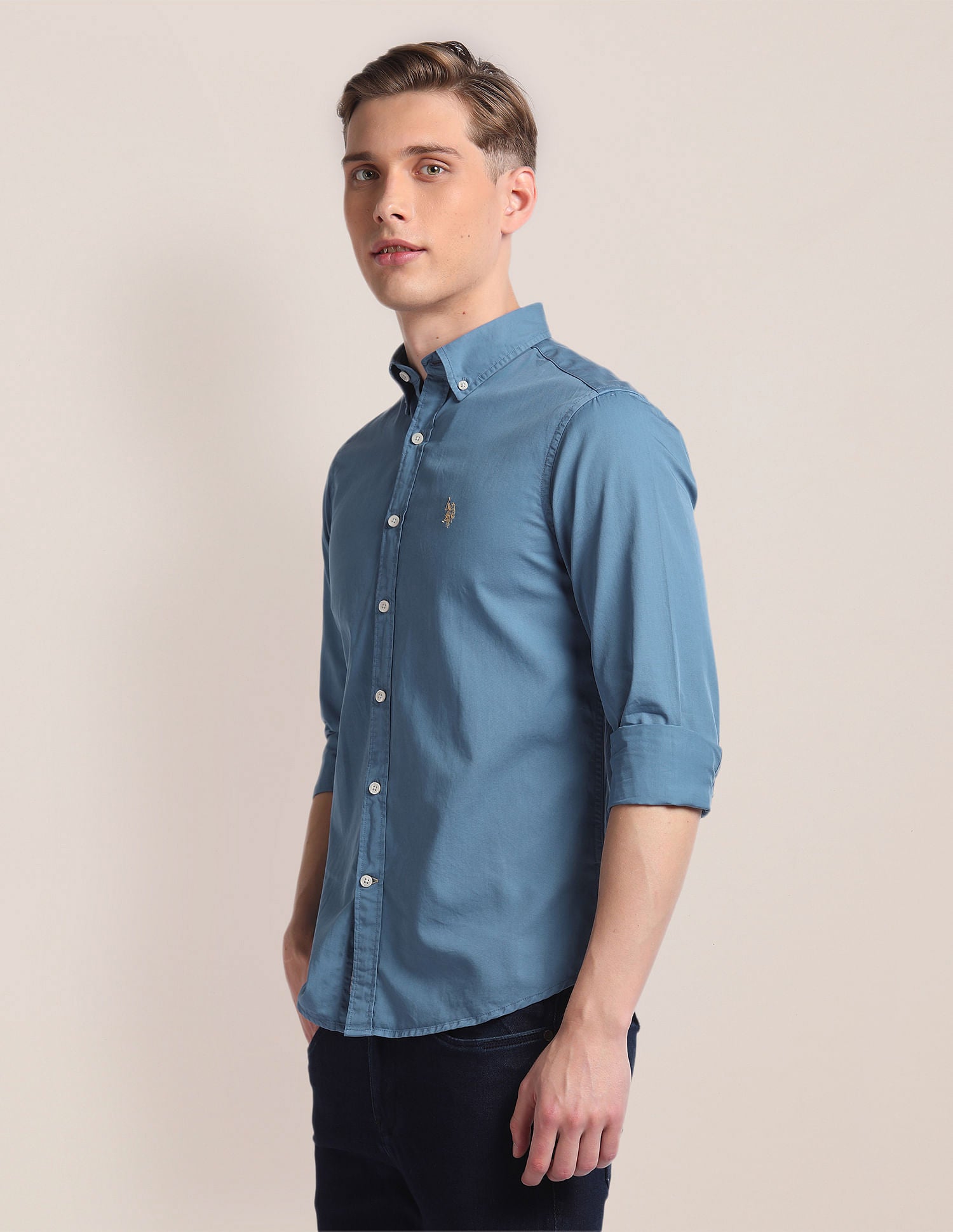Premium Cotton Solid Shirt Blue - U.S. Polo Assn. India | Large