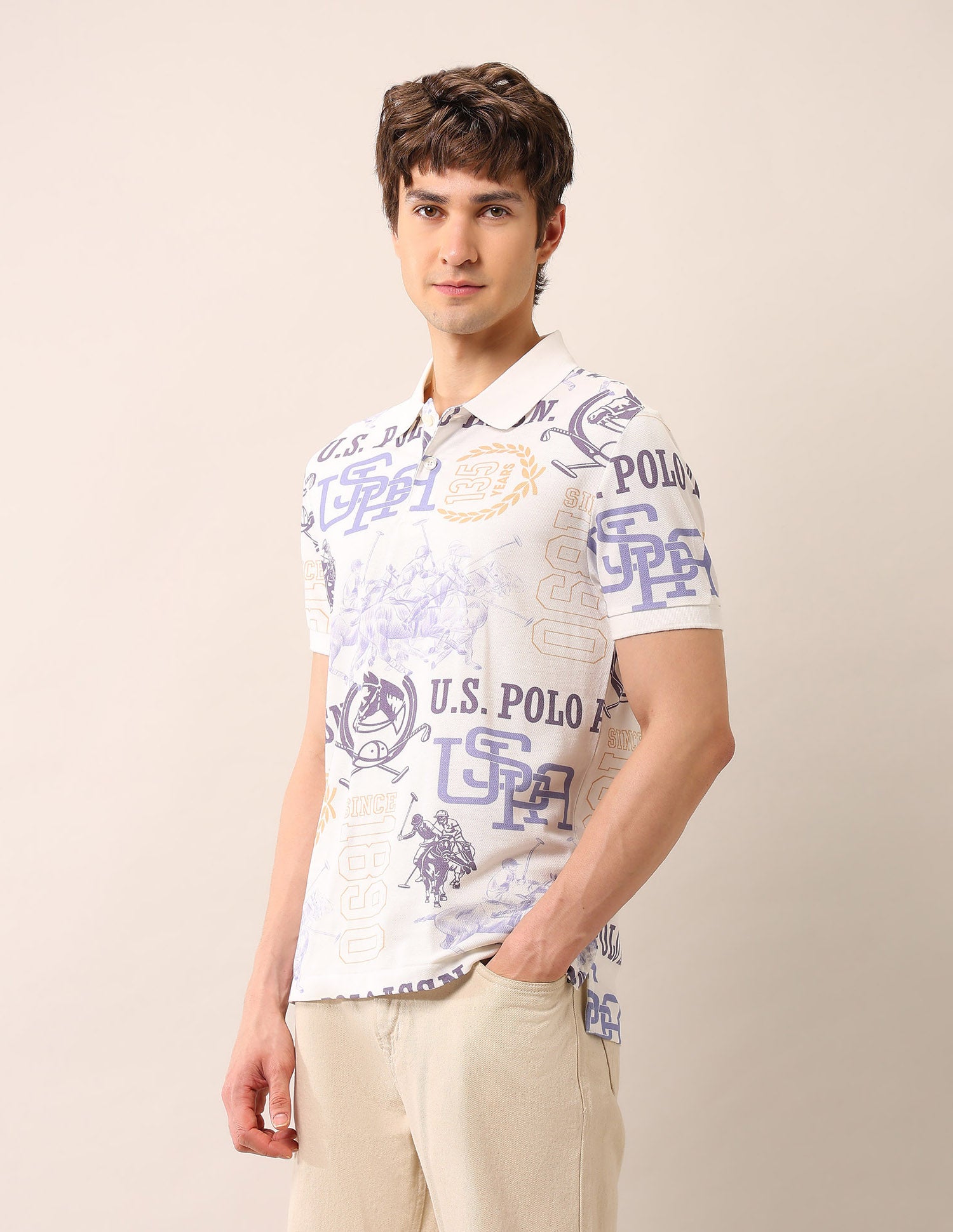 Muscle Fit Pure Cotton Polo Shirt Ivory - U.S. Polo Assn. India | Large