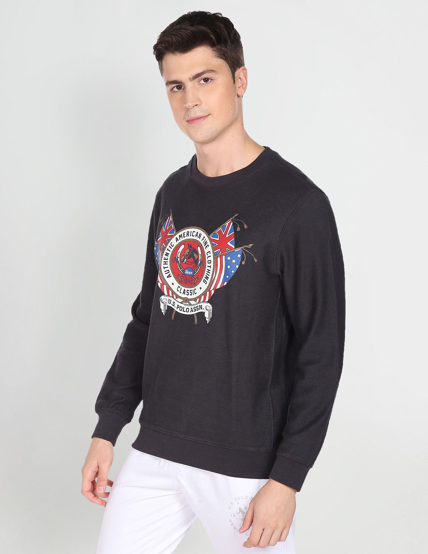 Crew Neck Graphic Print Cotton Sweatshirt Dark Grey - U.S. POLO ASSN. | Large