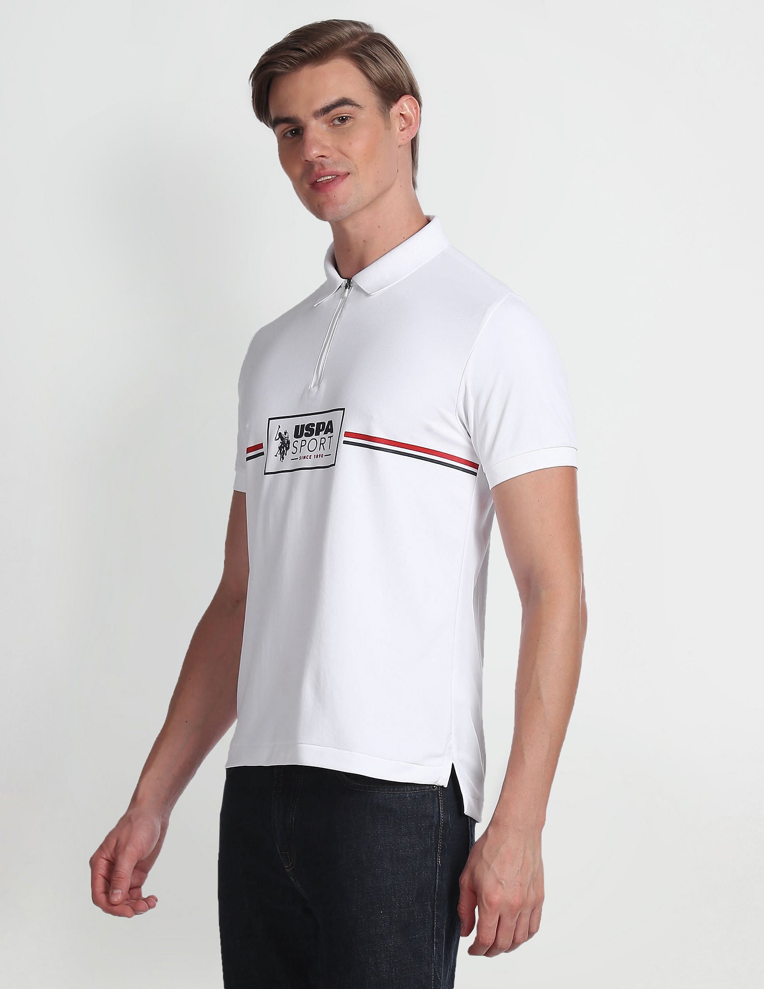 Brand Print Slim Fit Polo Shirt White - U.S. POLO ASSN. | Large