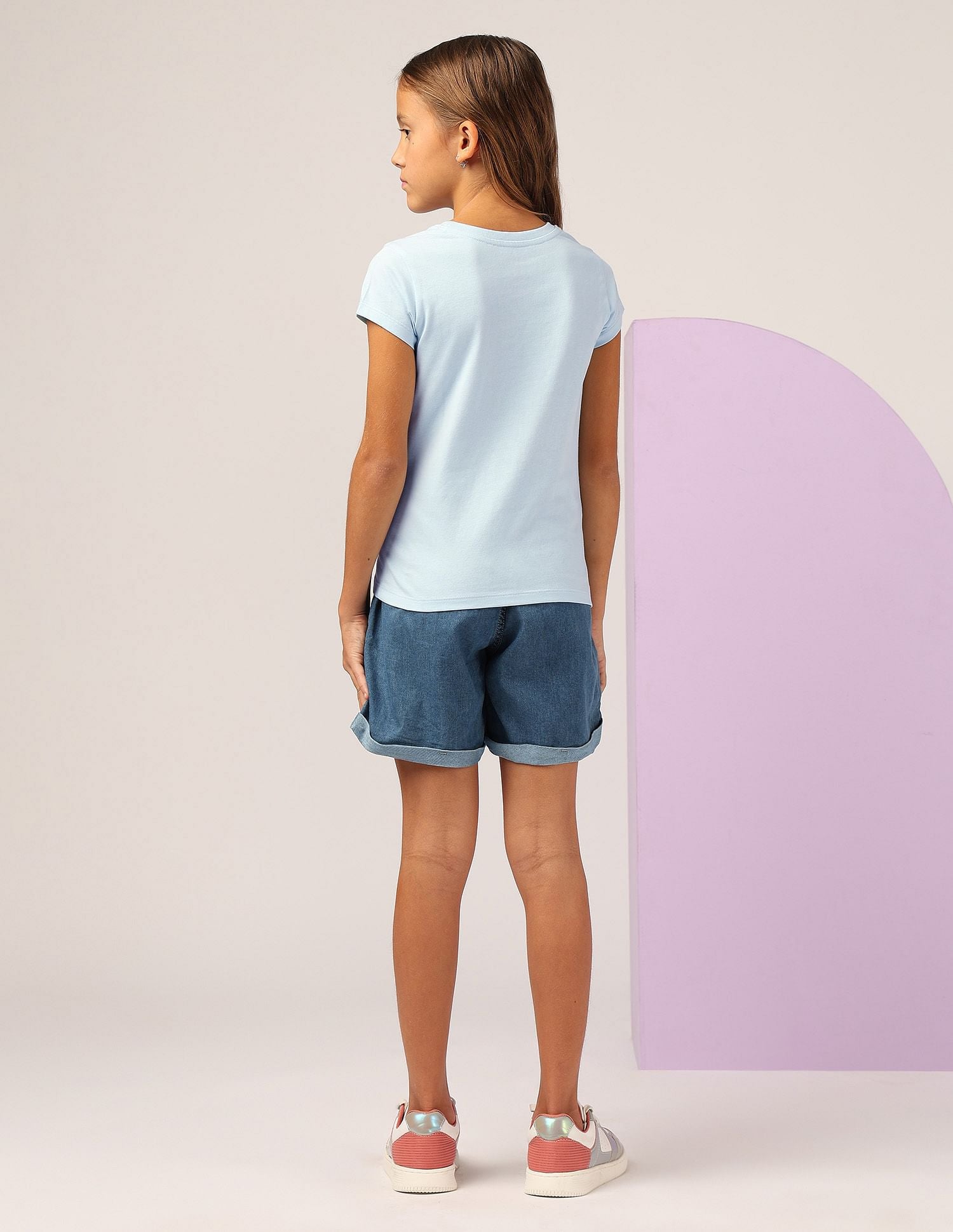 Girls Flock Print Regular Fit T-Shirt Light Blue - U.S. POLO ASSN. | Large