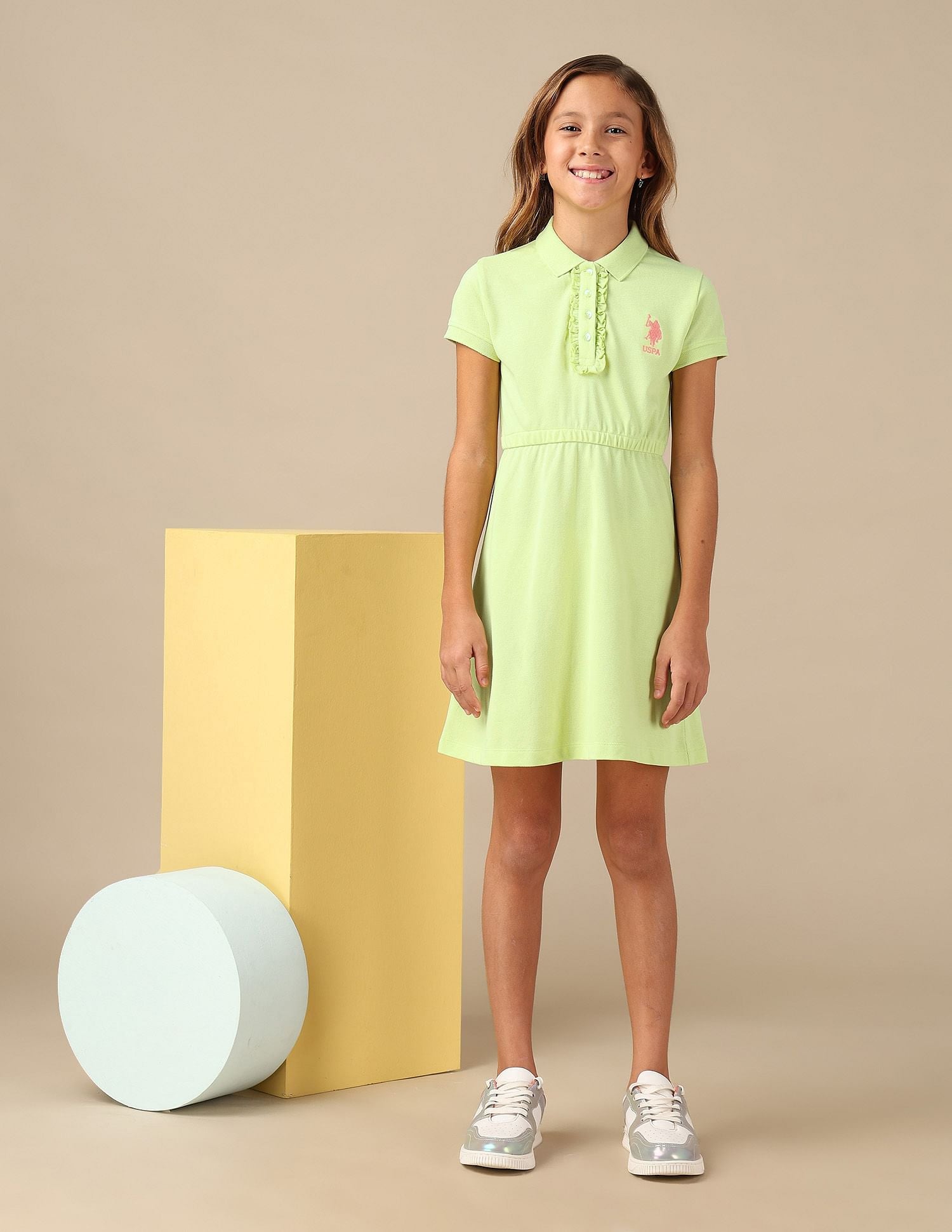 Girls Cinched Waist Polo Dress Yellow - U.S. POLO ASSN. | Large