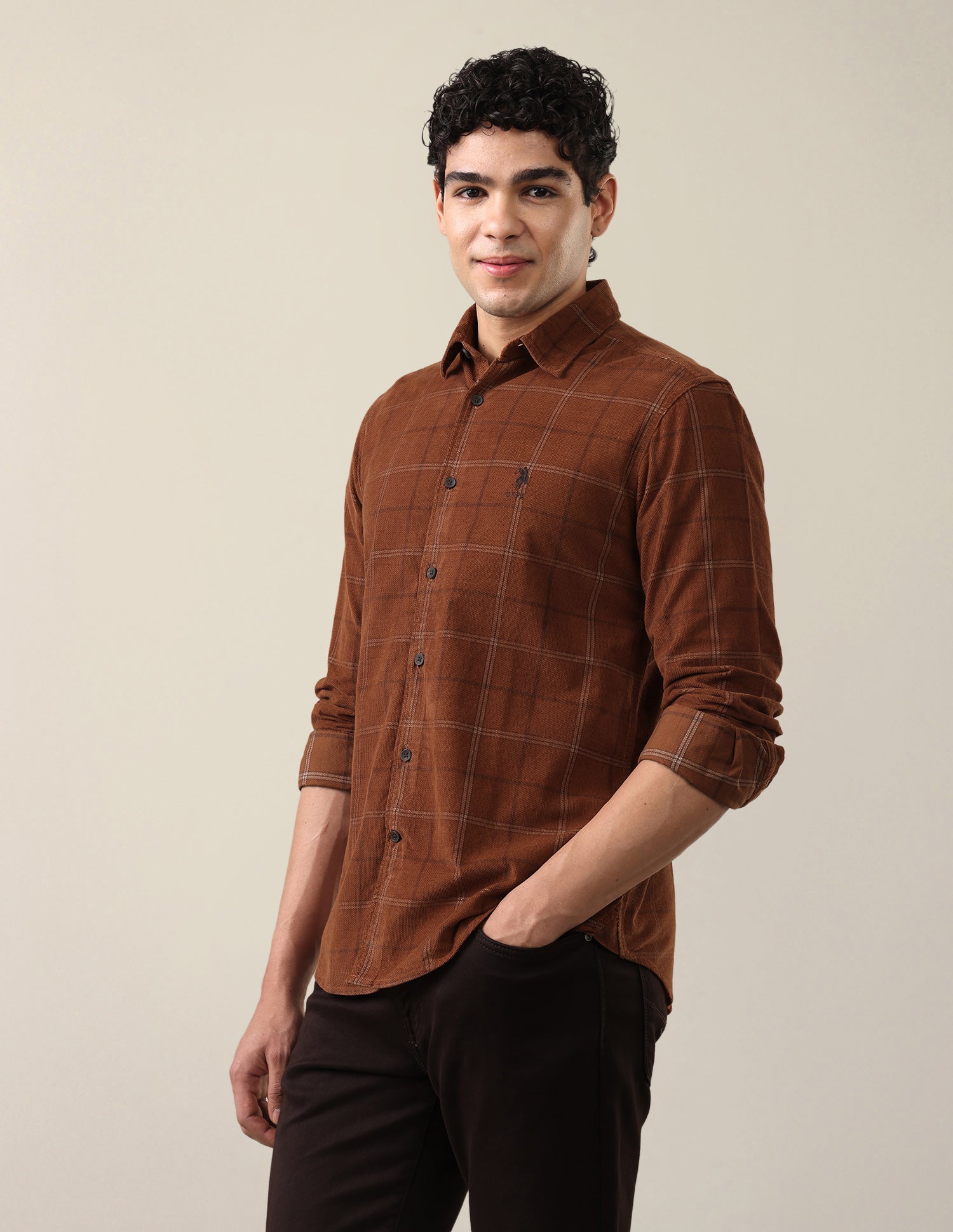 Corduroy Windowpane Checked Shirt Rust - U.S. Polo Assn. India | Large