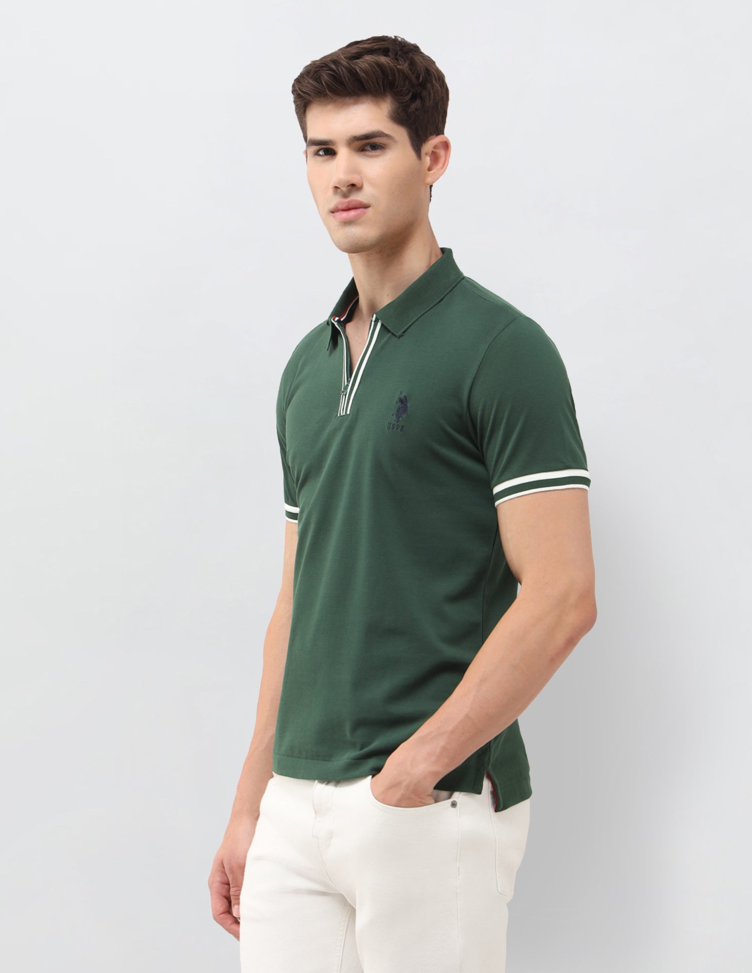 Solid Slim Fit Polo Shirt Green - U.S. Polo Assn. India | Large