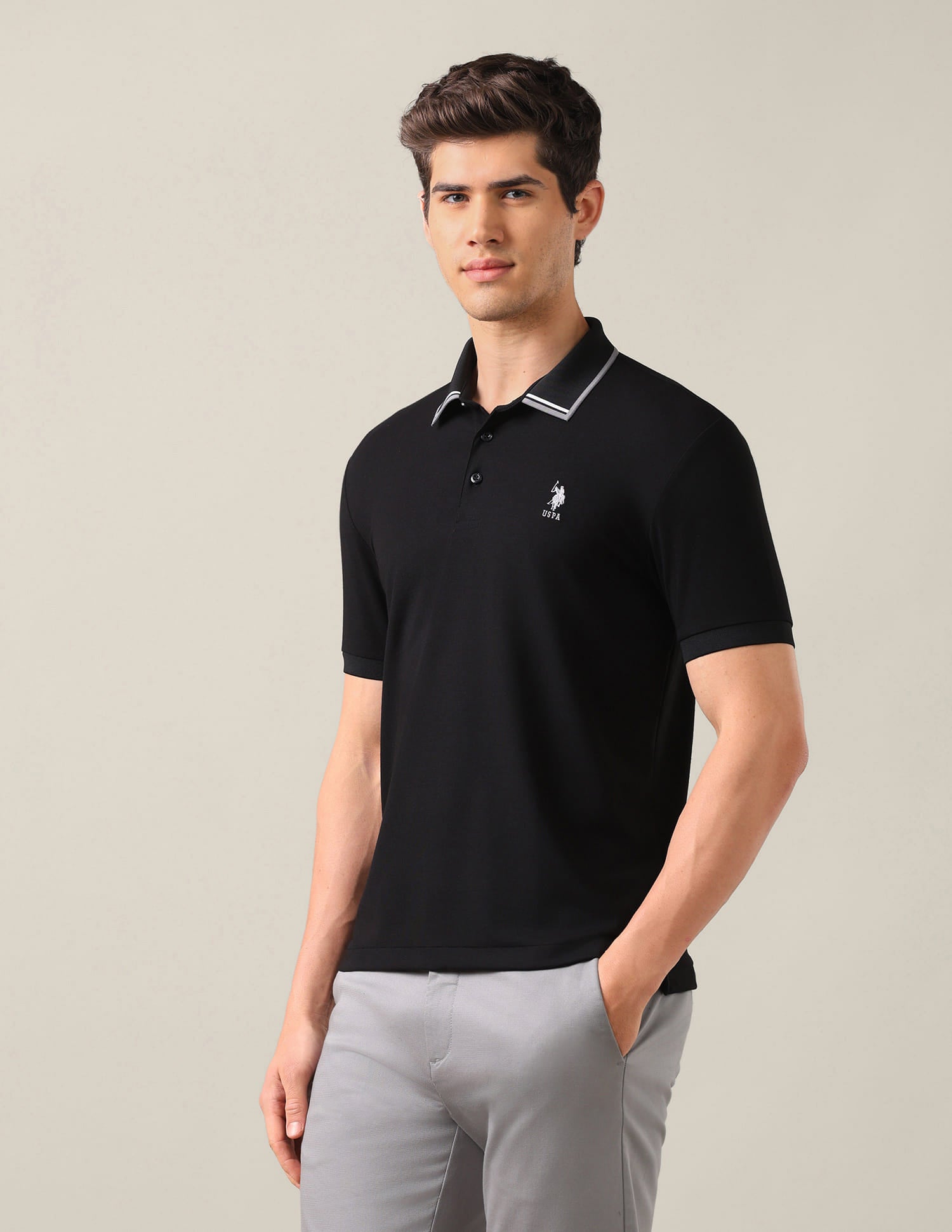 Solid Slim Fit Polo Shirt Black - U.S. Polo Assn. India | Large